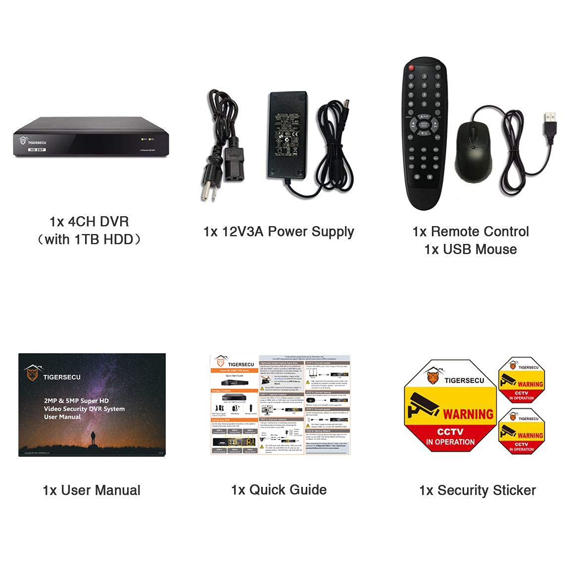 TIGERSECU 4 Channel 1080P HD Hybrid 6-in-1 CCTV DVR Recorder with 1TB HDD - Compatible with 2MP/5MP TVI, AHD, CVI, Analog & IP Cameras | Home & Business Security Surveillance System