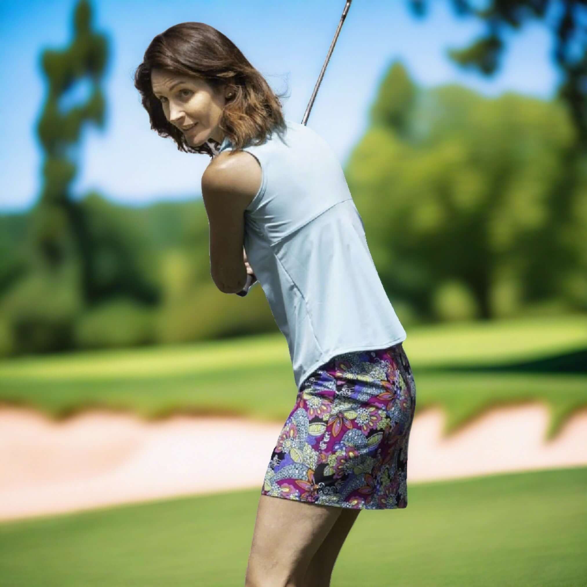 Blooming Bouquet Print Court Skort - Made in USA - Perfect for Tennis, Golf & Casual Wear