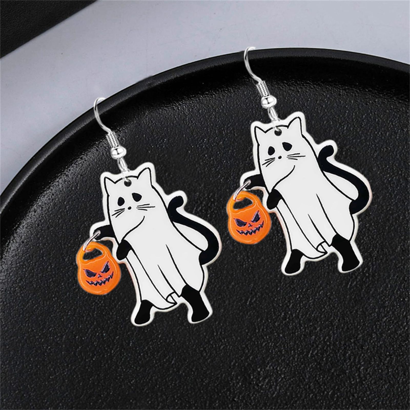 Spooky Halloween Ghost Pumpkin Cat Earrings for Women - Cute Cartoon Ghost Jewelry, Halloween Costume Accessories - Perfect for Parties, Cosplay & Festive Outfits