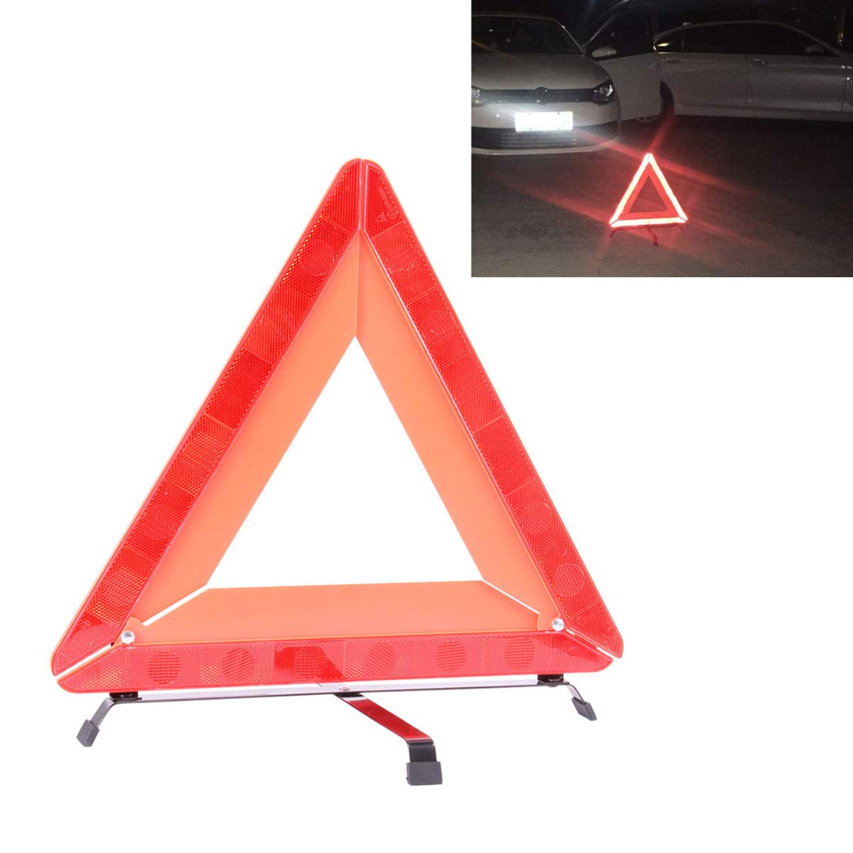 VOSAREA DOT Approved Folding Emergency Warning Triangle - Reflective Red Safety Tripod for Car Breakdowns & Roadside Emergencies - High Visibility Hazard Sign for Vehicles, Trucks & Highway Safety (Red) - Perfect for Roadside Assistance, Vehicle Maintenance & Emergency Kits