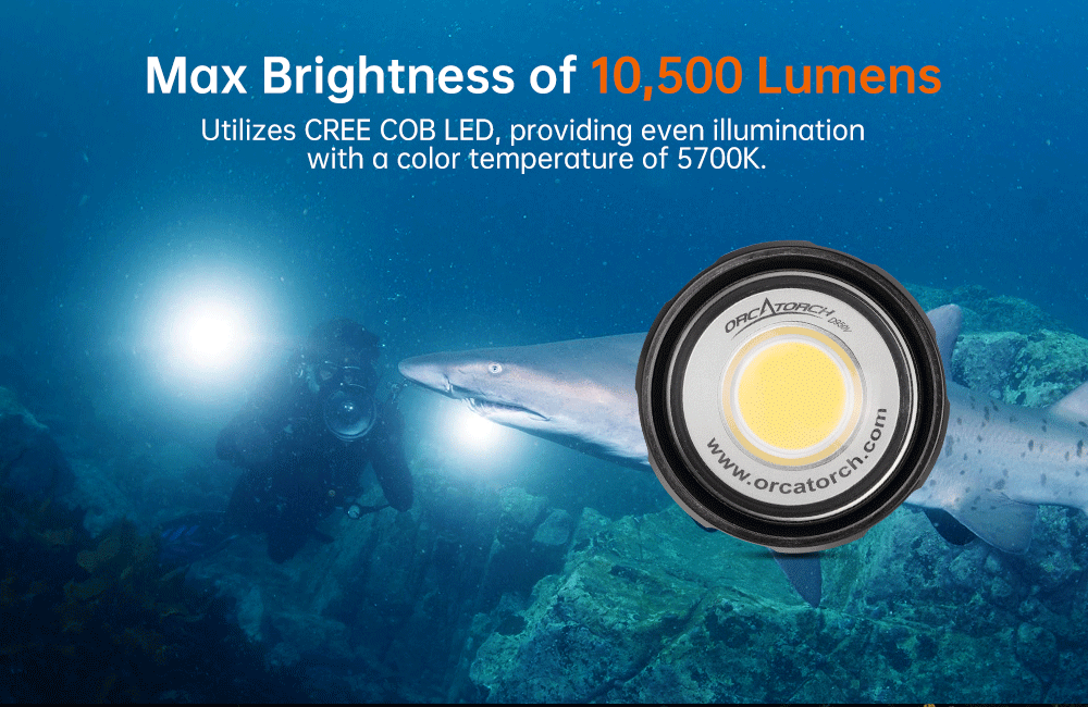 Orcatorch D950V 2.0 10500 Lumens Professional Underwater Dive Light - Scuba Diving, Night Fishing, Cave Exploration Torch Flashlight