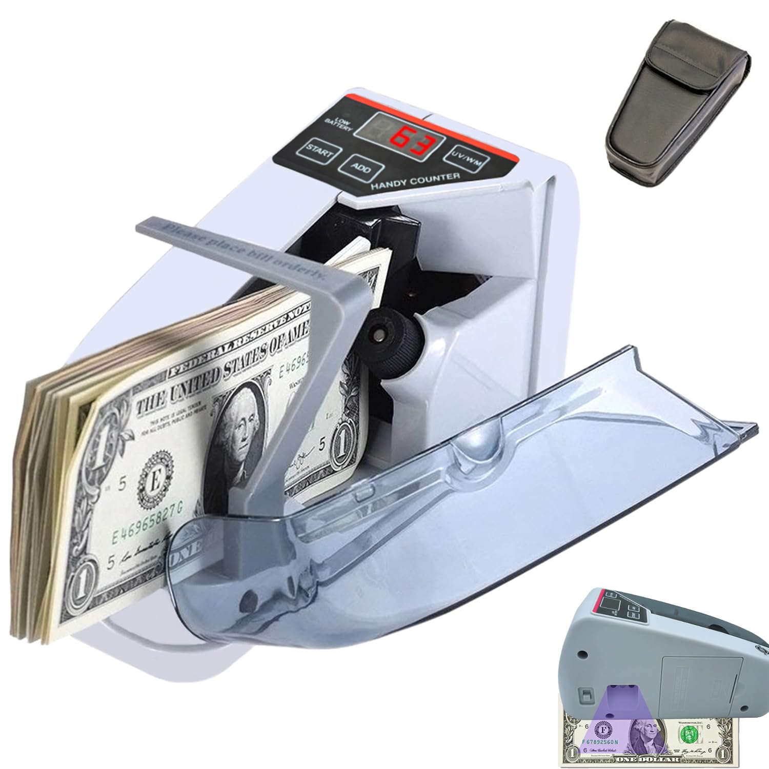 Cosdio Portable Money Counter Machine - Mini Bill Cash Counter for Multi-Currency Banknotes | Handheld Digital Currency Counting Device for Small Businesses, Retail Stores & Home Use
