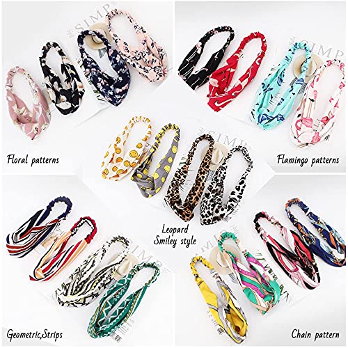 FAMEZA 12 Pack Boho Headbands for Women - Non Slip Floral Elastic Hair Bands, Criss Cross Twisted Head Wraps - Perfect for Yoga, Workouts, and Casual Fashion Accessories
