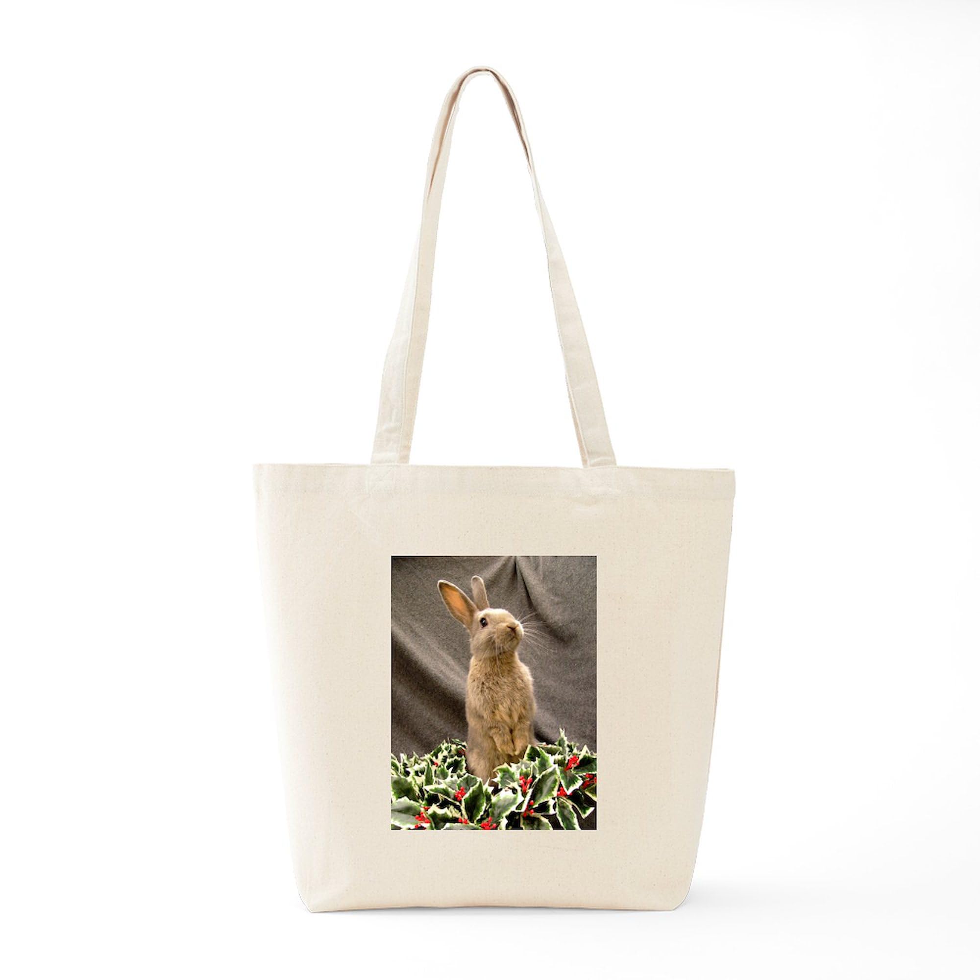 Standing Wreath Bunny Canvas Tote Bag - Eco-Friendly Reusable Shopping Bag for Groceries, Beach & Daily Use | Natural Cotton Tote with Cute Rabbit Design