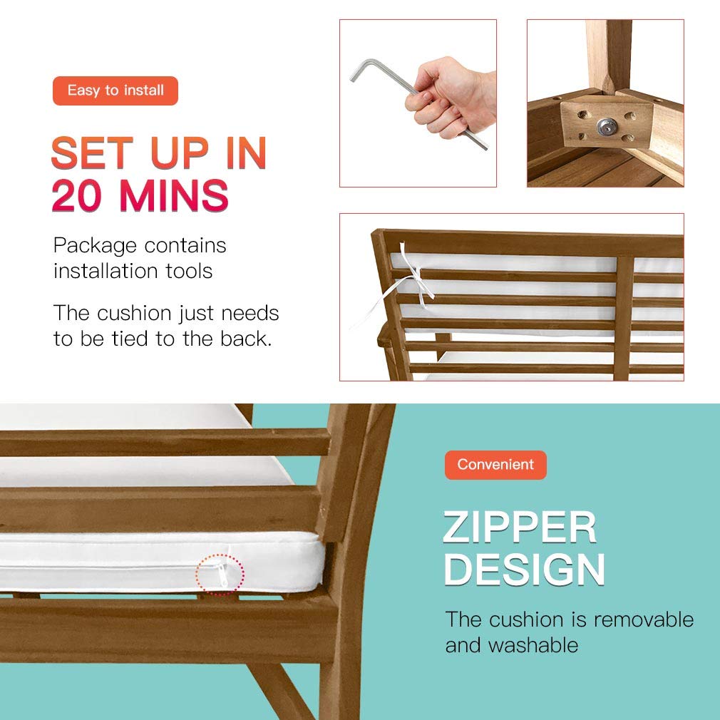 4-Piece Acacia Wood Outdoor Patio Conversation Set with Water Resistant Cushions & Coffee Table - Perfect for Poolside, Beach, Backyard, Balcony & Garden Relaxation