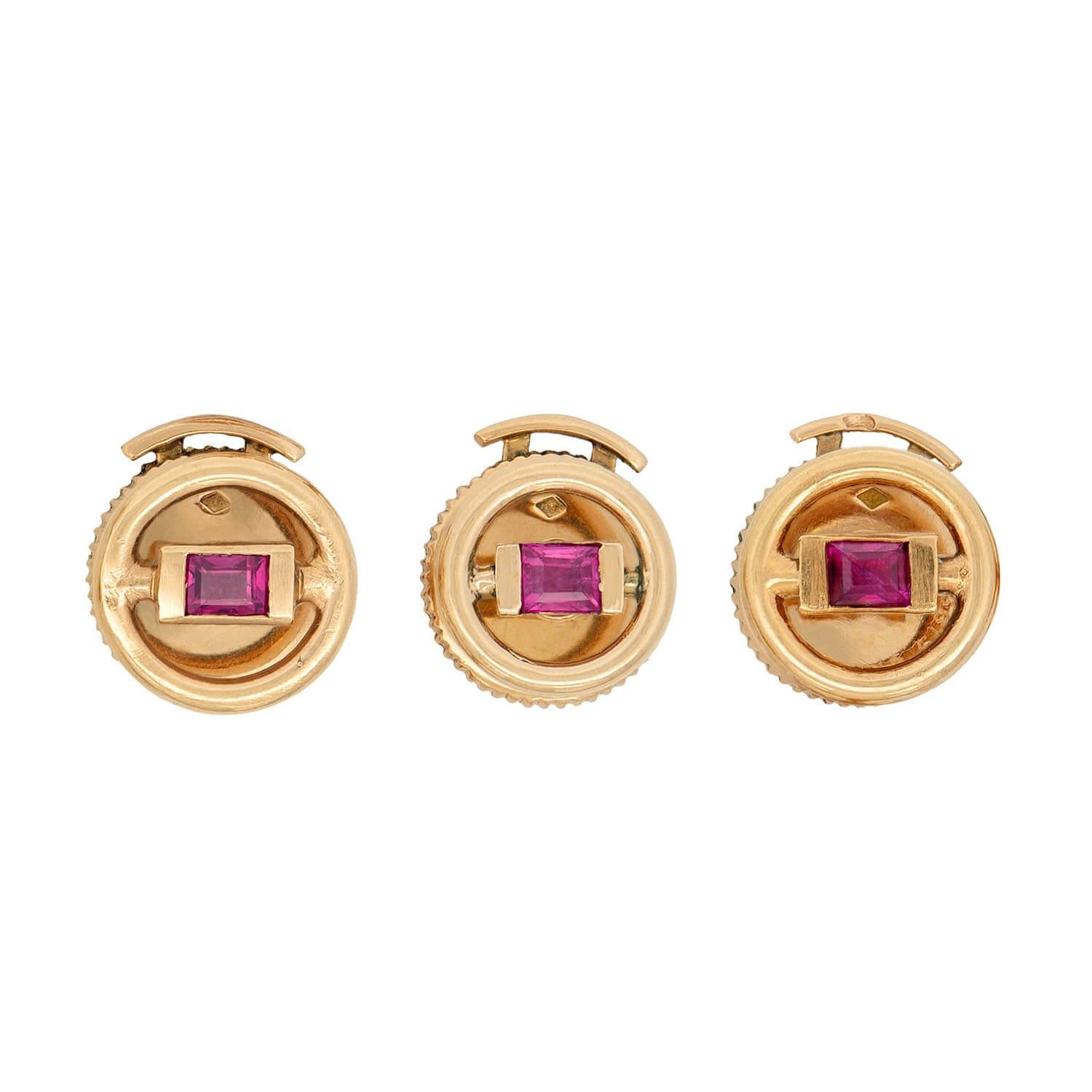 VAN CLEEF & ARPELS Vintage 18k Gold Ruby Cufflinks & Buttons Set - Luxury Men's Jewelry for Weddings, Business & Formal Events