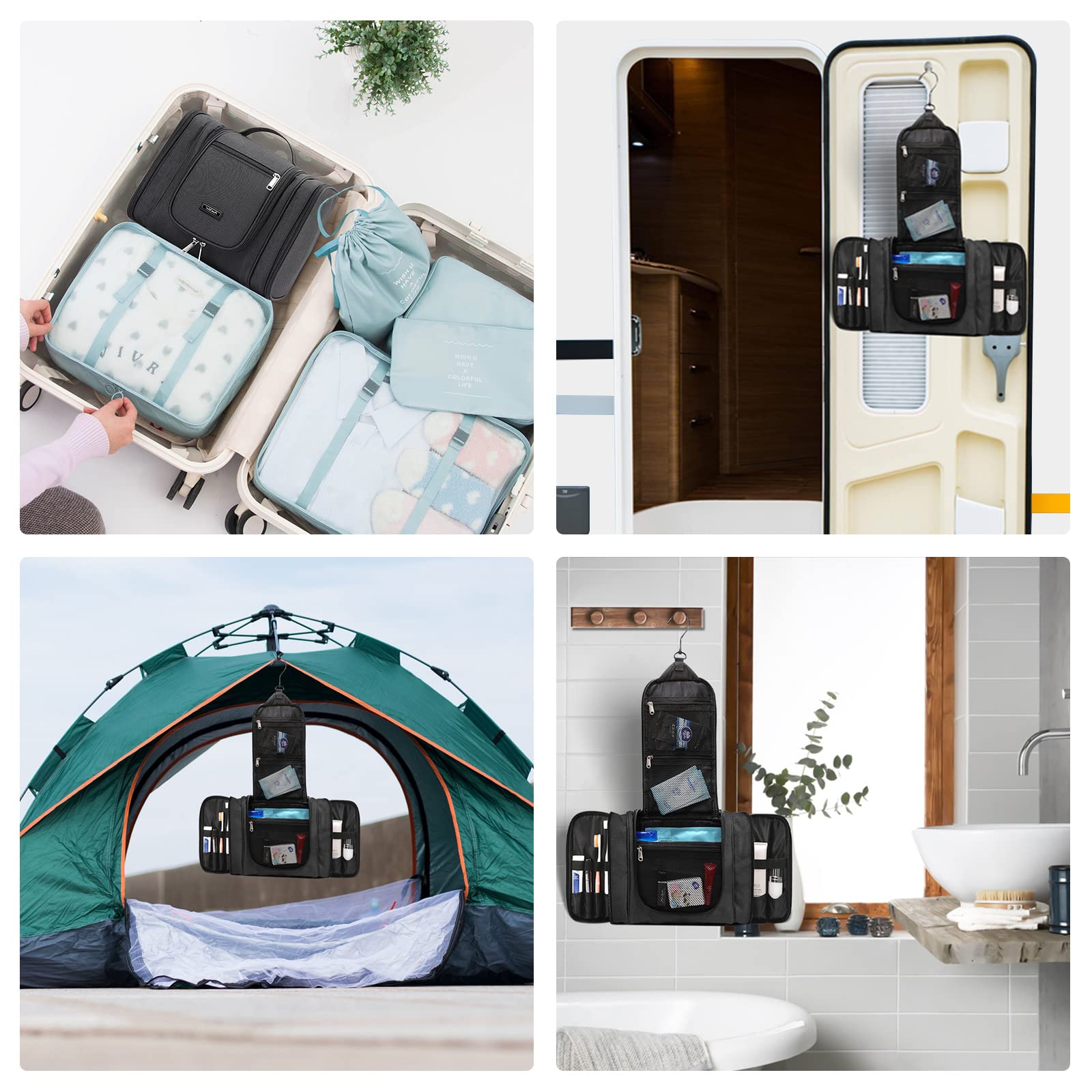 AmoVee Extra Large Hanging Toiletry Bag for Travel - Waterproof Cosmetic Organizer for Women & Men, Perfect for Makeup, Toiletries, Shower Essentials - Ideal for Camping, Gym, Business Trips & Vacation