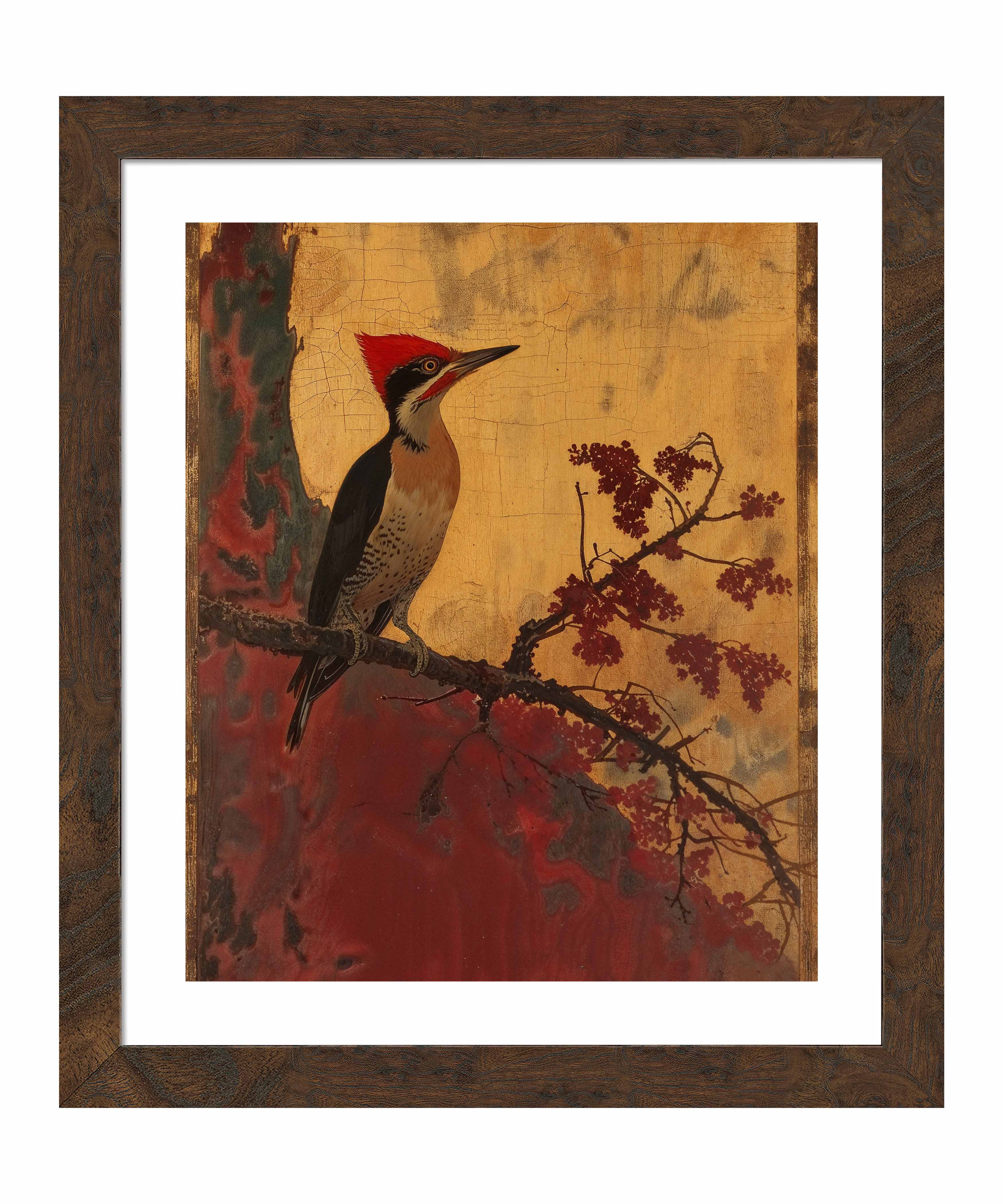 Echoes of Silk Woodpecker in Autumn Splendor - Premium Art Prints for Home & Office Decor | Nature-Inspired Wall Art for Living Room, Bedroom & Office
