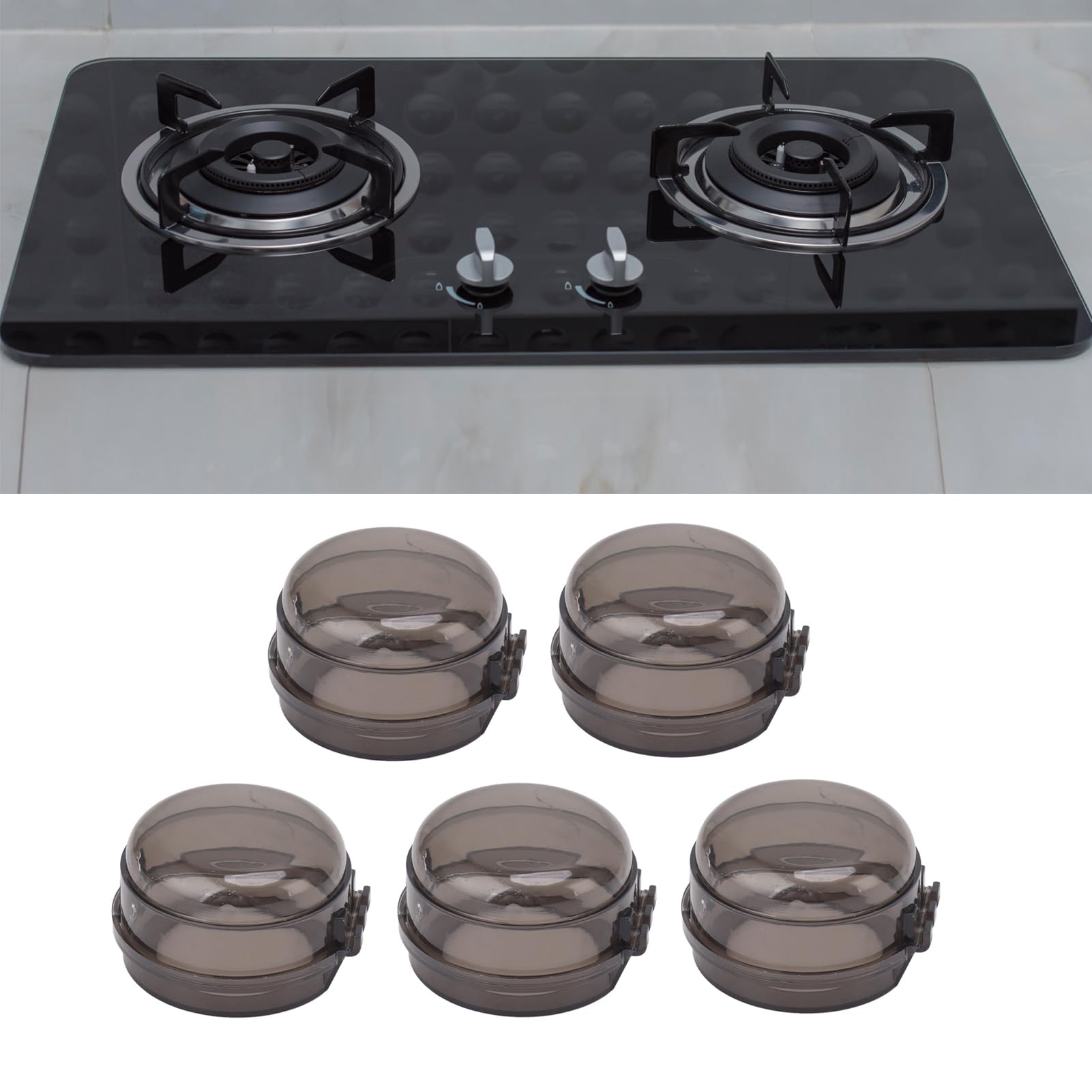 5-Pack Child Safety Stove Knob Covers - Gas & Oven Knob Protectors with Strong Adhesive (Transparent Black) - Prevent Accidents in Kitchen for Toddlers & Babies