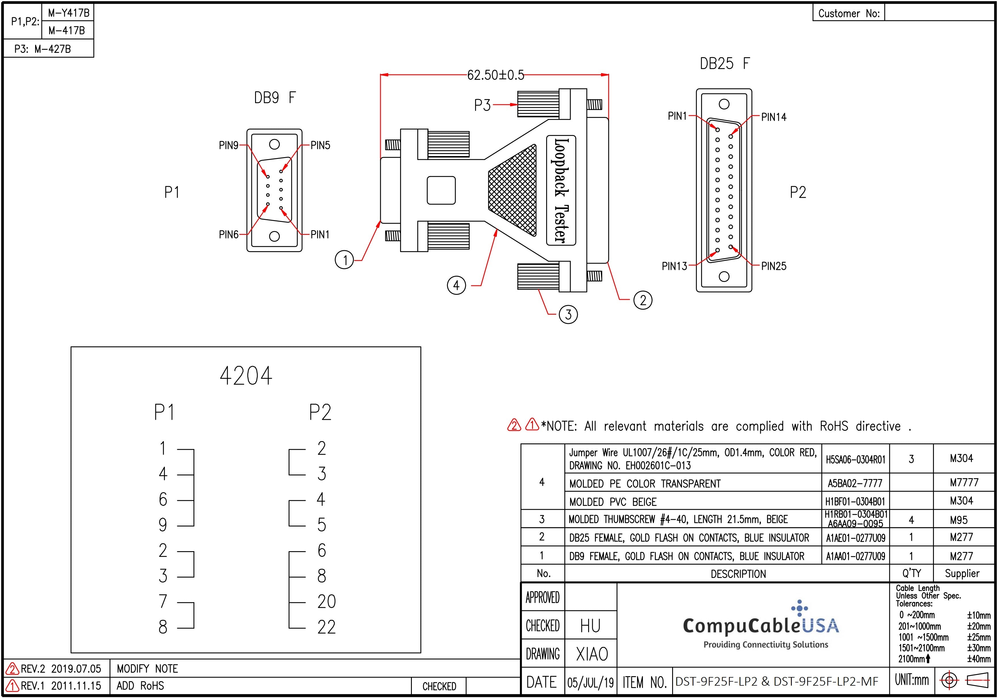 RS 232 Serial Loop Back Tester DB9 to DB25 Female to Female Adapter - 2 Pack for Network Testing, Computer Diagnostics & Industrial Equipment Maintenance
