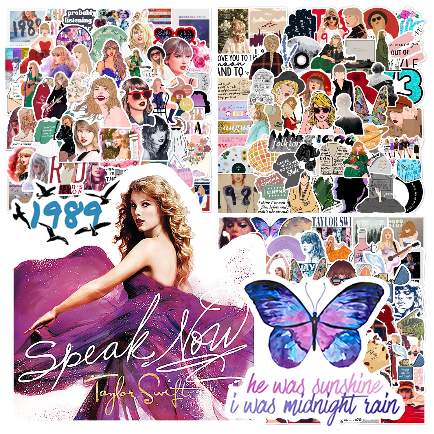 150 PCS Taylor Swift Stickers - Waterproof Vinyl Decals for Laptops, Water Bottles, Journals | Folk Singer Themed Stickers for Swifties, Music Fans | Perfect Gift for Women, Girls, Teens | Use for DIY Crafts, Scrapbooking, Party Favors