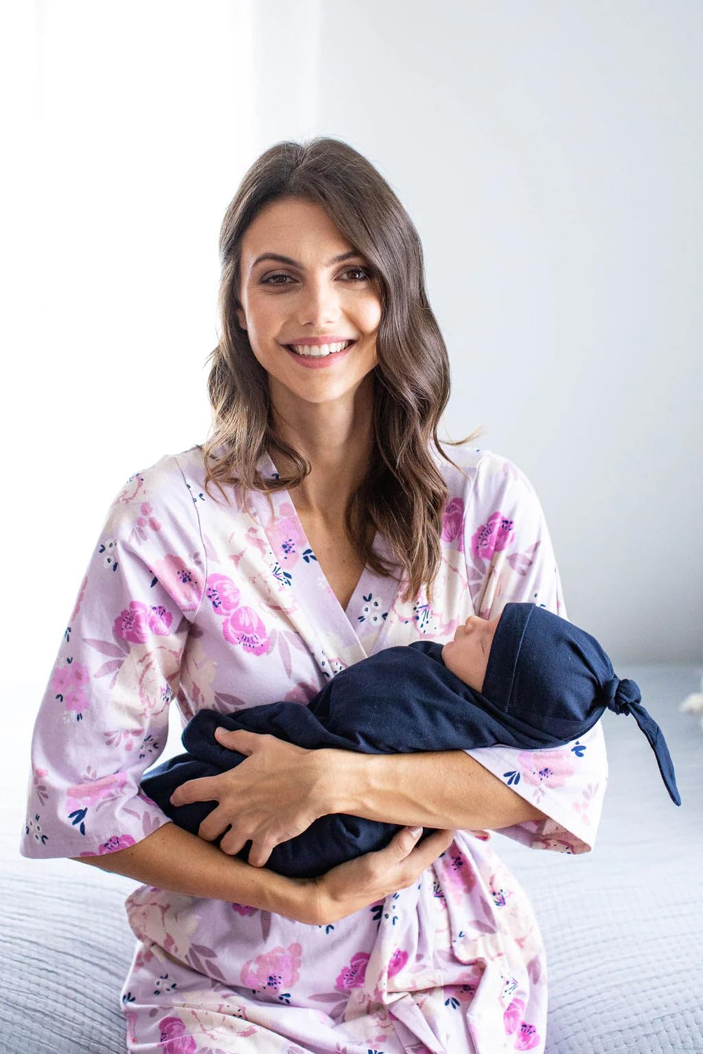 Baby Be Mine Maternity Nursing Delivery Robe & Baby Girl Swaddle Blanket Set with Daddy T-Shirt - Soft Comfortable Postpartum & Newborn Essentials for Hospital, Home & Photo Shoots