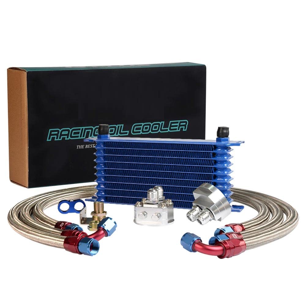 10 Row AN10 Engine Oil Cooler Relocation Kit with Stainless Steel Hose & Filter Adapter - High Performance Cooling Solution for Racing, Off-Road & Modified Vehicles
