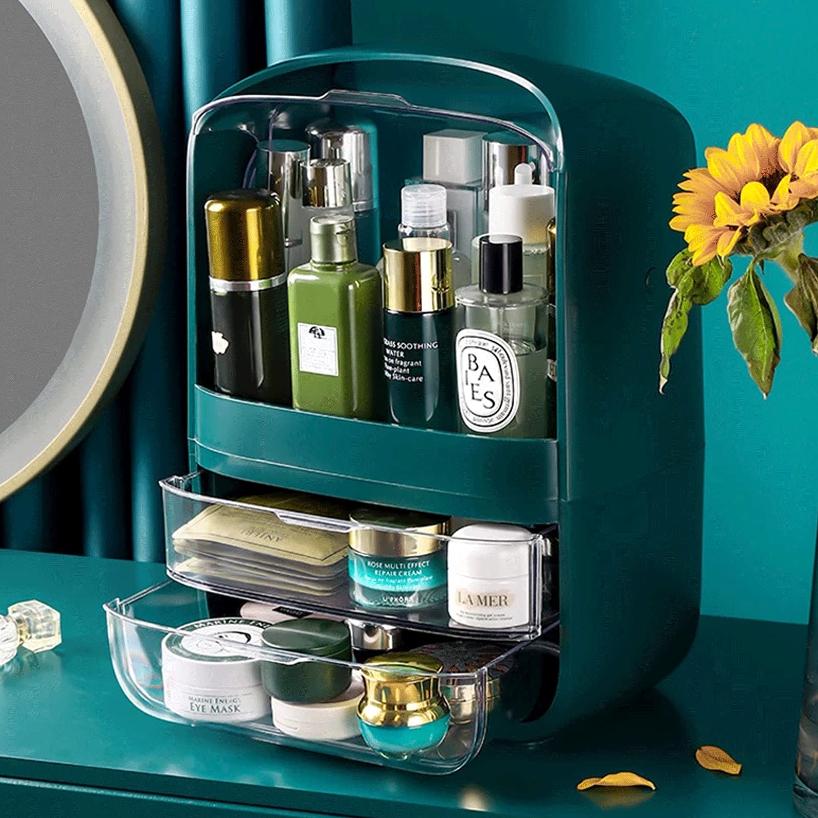 Large Dustproof Makeup Organizer Drawer - Portable Cosmetic Storage Case with Waterproof Design | Perfect for Vanity, Travel, and Skincare Organization