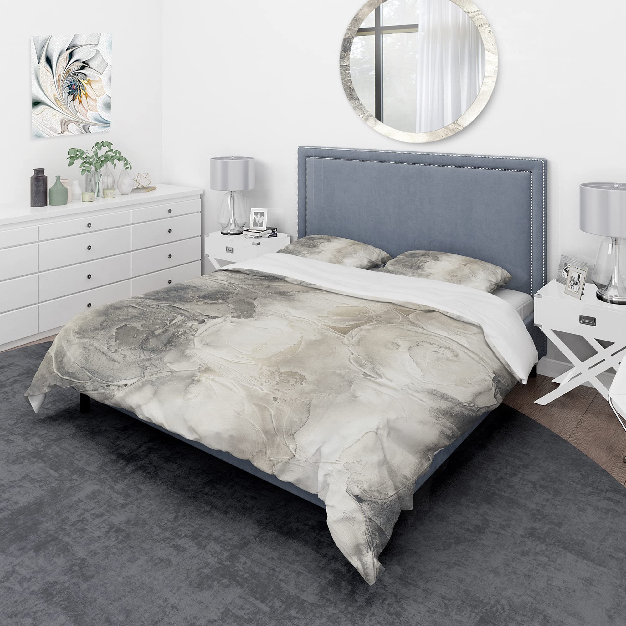 DesignQ Gray Circles Modern & Contemporary Beige Duvet Cover Set Twin - 3 Piece Abstract Bedding Set for All Seasons | Perfect for Guest Rooms, Dormitories & Minimalist Bedroom Decor