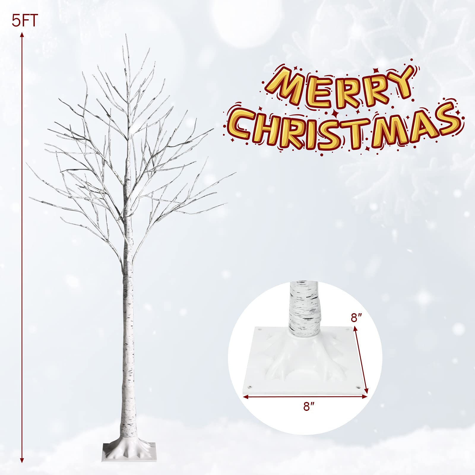 Happygrill 5FT Artificial White Birch Tree with 72 Warm White LED Lights - Pre-lit Twig Christmas Decoration for Holiday Festival, Indoor Party & Carnival - Perfect for Living Room, Bedroom, Office & Event Decor
