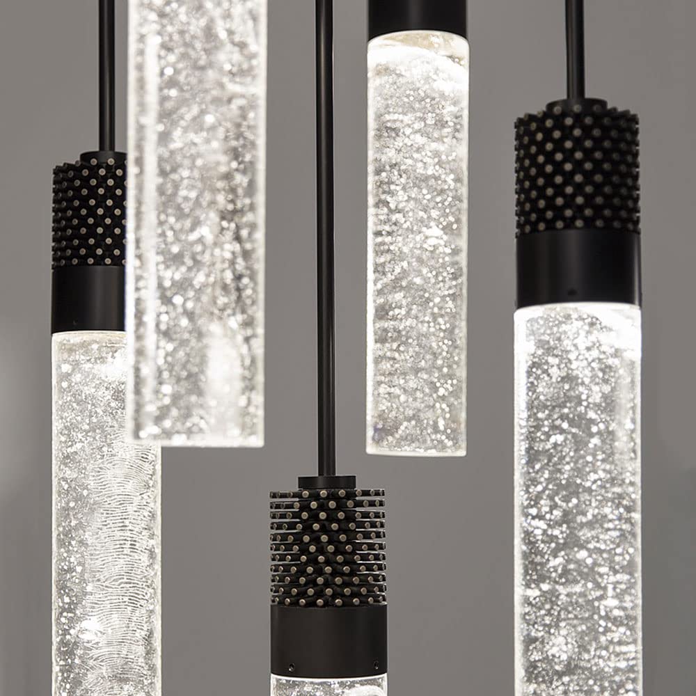 STUFY 1-Light Black Crystal LED Pendant Light - 5W Warm White Kitchen Island Lighting - Modern Bubble Crystal Chandelier for Dining Room, Bathroom, Hallway & Staircase - Elegant Home & Restaurant Decor