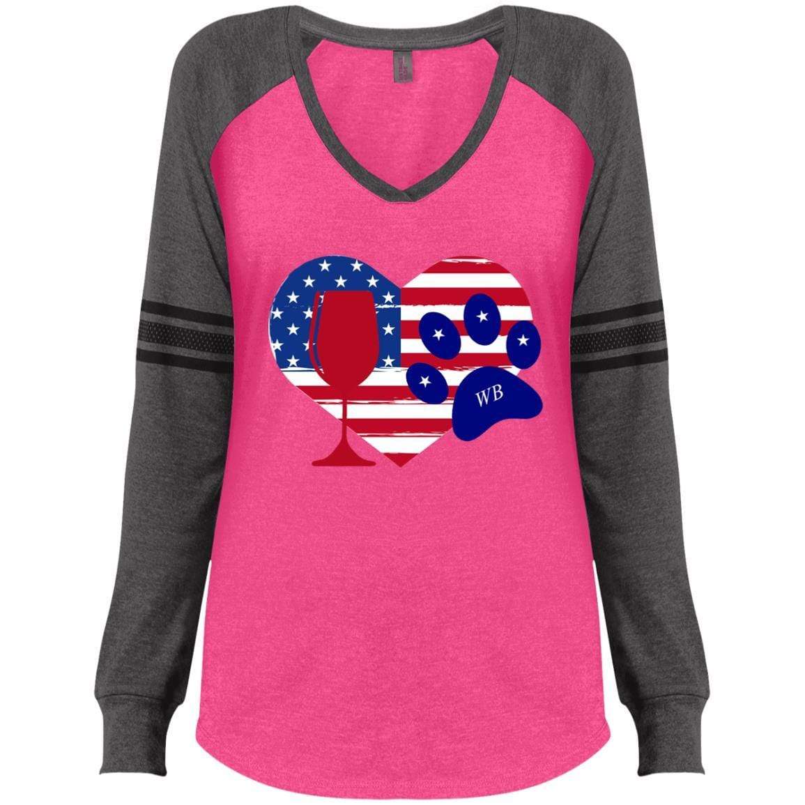 Wine Paw Heart Ladies' Long Sleeve V-Neck T-Shirt - Cute Wine Lover Gift for Women - Perfect for Wine Tasting Parties & Casual Outings