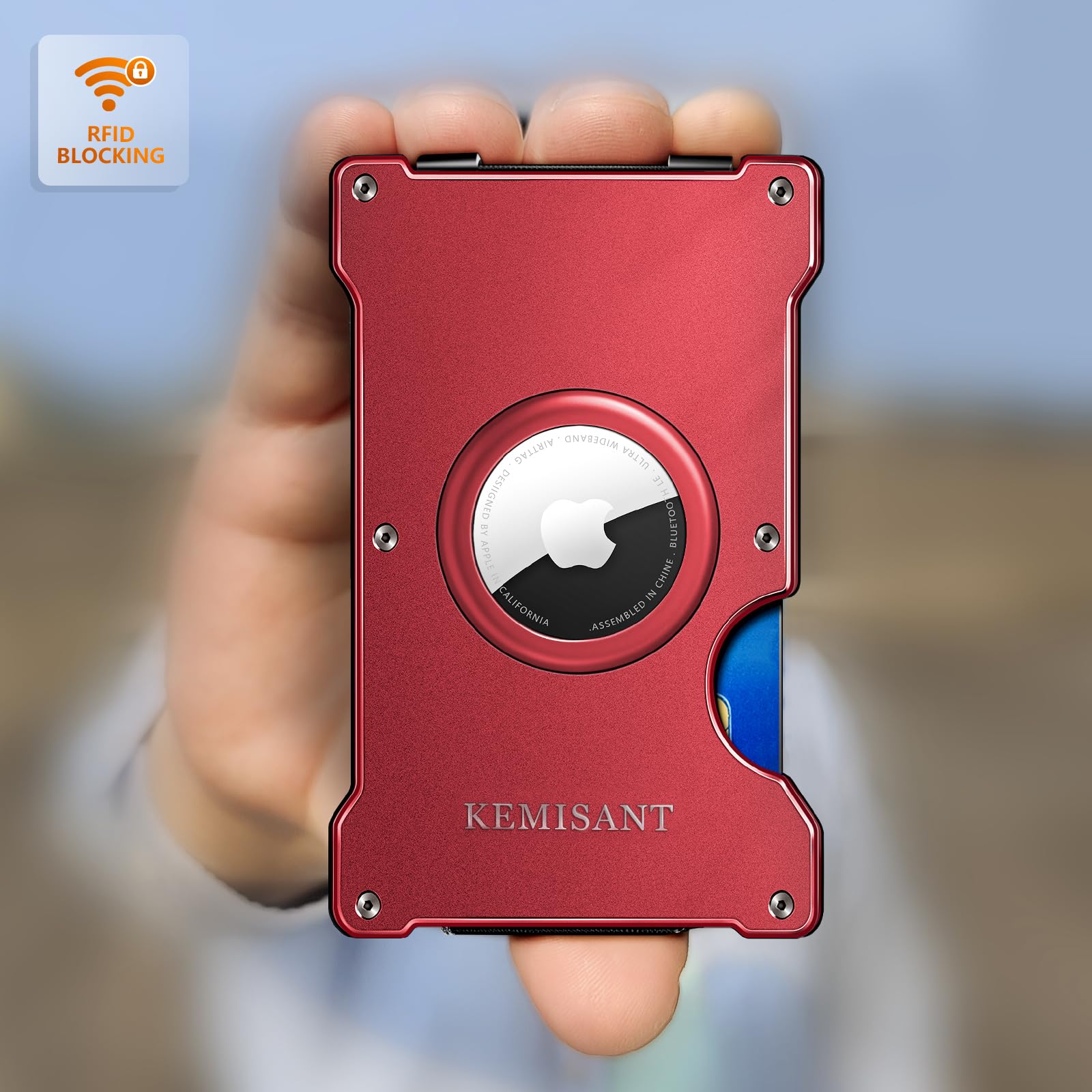 KEMISANT Slim RFID Blocking Aluminum Wallet for Men - Front Pocket Money Clip Card Holder with AirTag Slot, Holds 15 Cards - Perfect Gift for Travel & Everyday Use