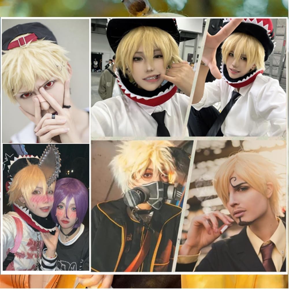 Blonde Cosplay Wig for Men & Women - Short Spiky Fluffy Heat Resistant Synthetic Hair - Perfect for Halloween, Anime Conventions, Costume Parties & Cosplay Events