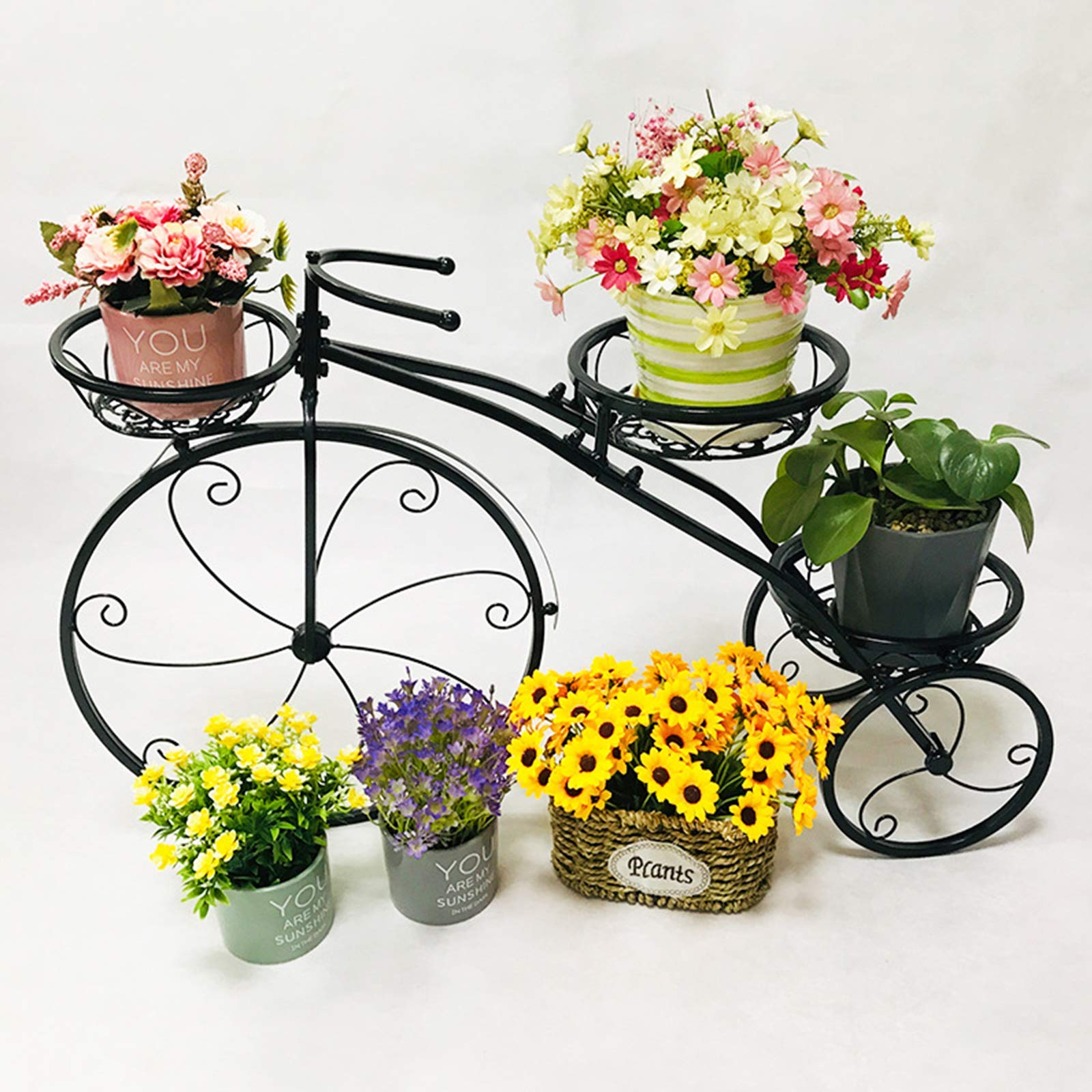 3-Tier Metal Bicycle-Shaped Plant Stand - Indoor/Outdoor Flower Pot Holder Cart for Patio, Garden & Home Decor - Perfect Gift for Plant Lovers & Housewarming - Ideal for Small Spaces, Balconies & Living Rooms
