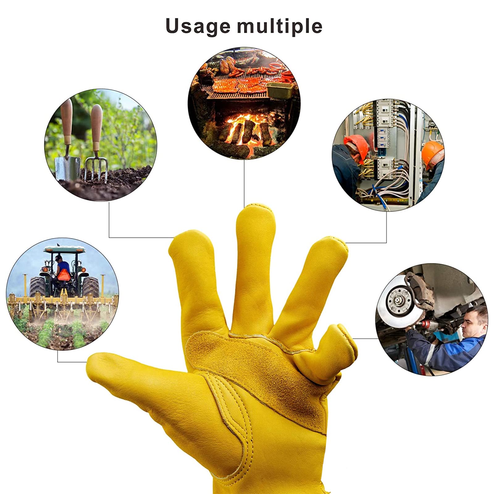 Durable Cowhide Work Gloves - Puncture & Cut Resistant for Gardening & Labor