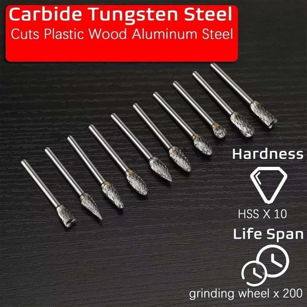 10PCS Carbide Burr Set 1/8