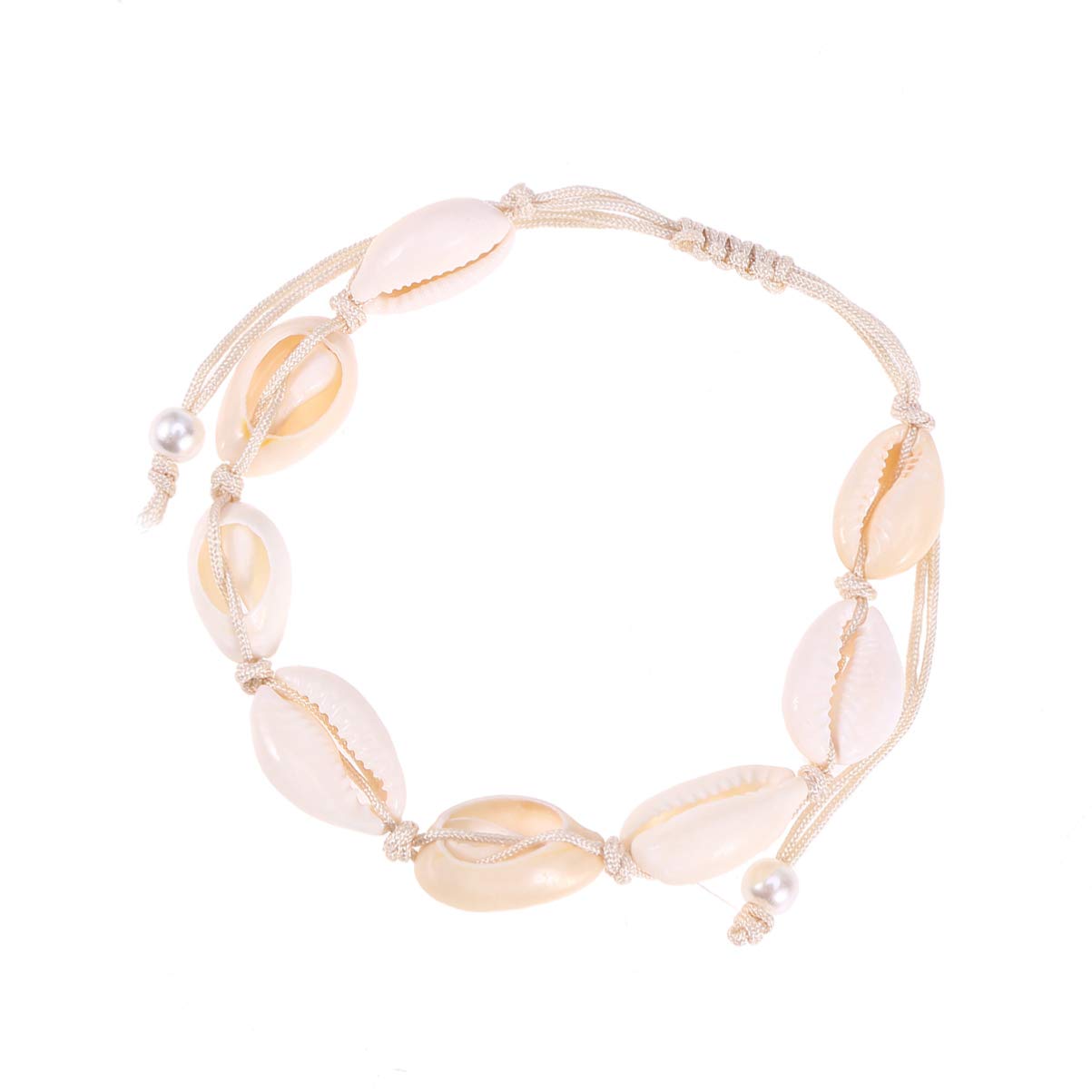 Happyyami Natural Shell Bracelets & Anklets - Adjustable Bohemian Boho Hawaiian Seashell Jewelry for Women & Girls (White) | Perfect for Beach Vacations, Summer Outfits & Boho Fashion Accessories