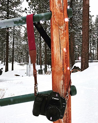 Premium Burgundy Denim DSLR Camera Strap - Universal Fit for Canon, Nikon, Sony & Leica Cameras - Comfortable & Adjustable SLR Camera Accessory - Perfect for Travel, Photography & Everyday Use (Red)
