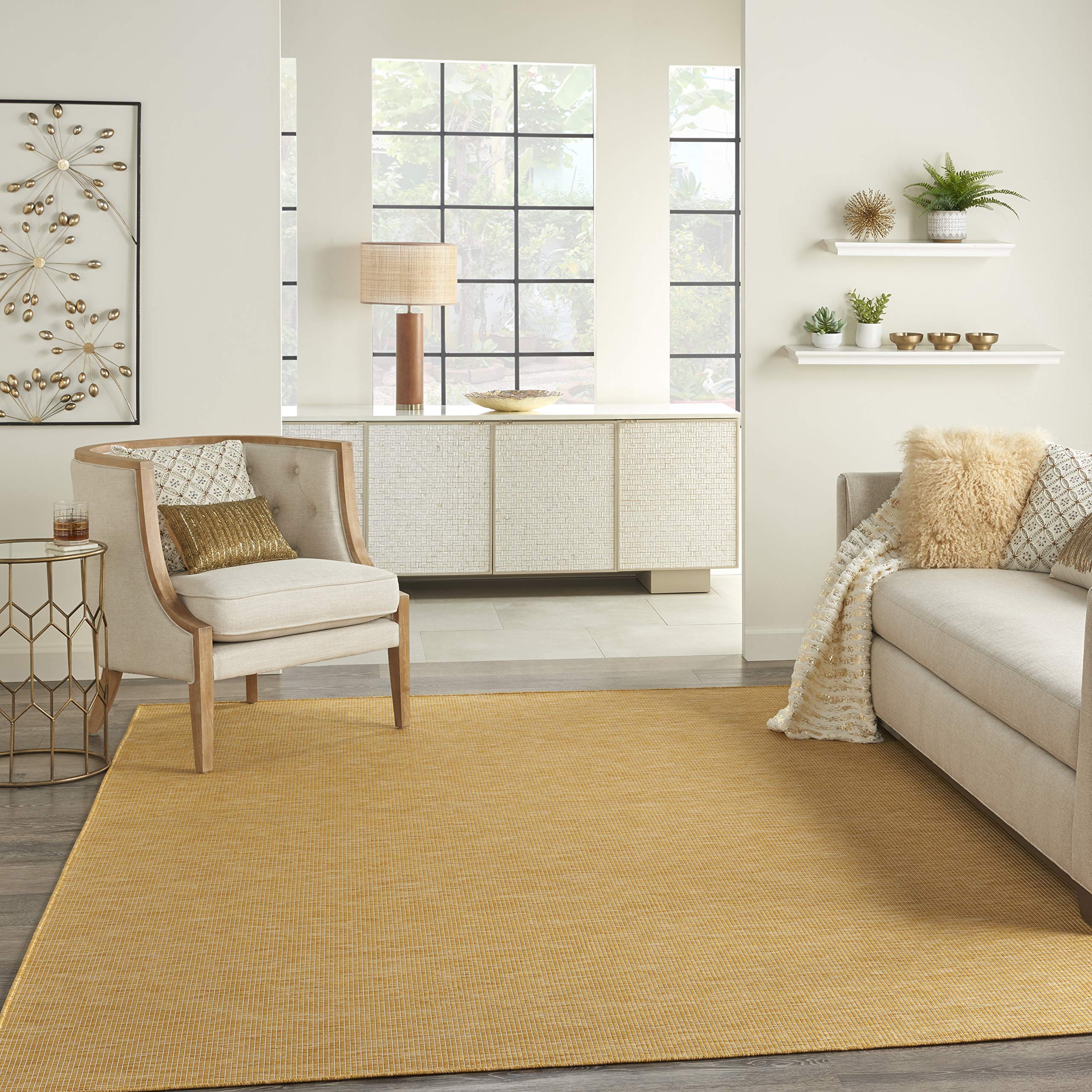 Nourison Positano 10' x 14' Indoor Outdoor Area Rug - Yellow, Easy Clean, Non-Shedding | Perfect for Bedroom, Living Room, Dining Room, Backyard, Deck & Patio Decor