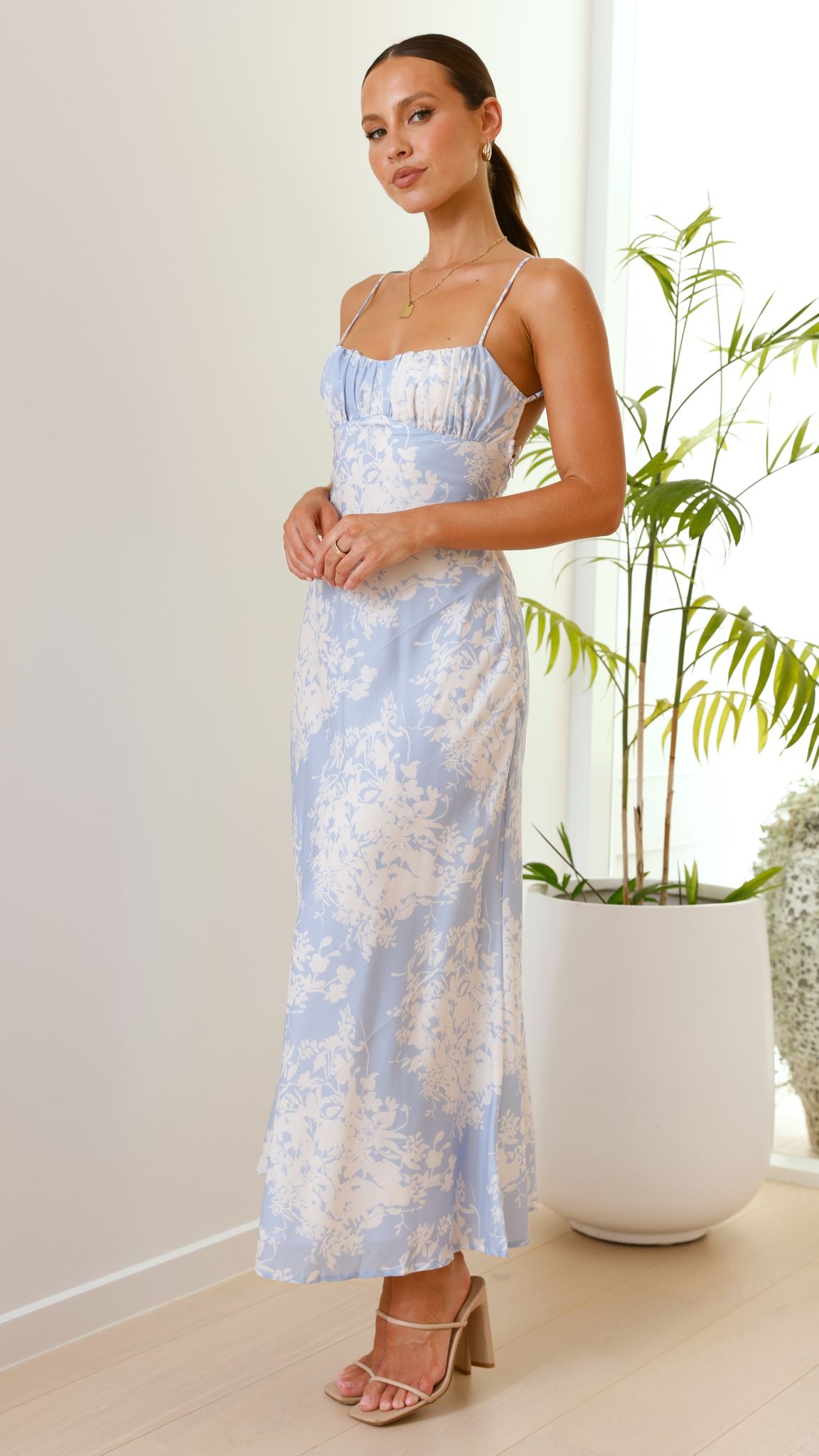 Margie Midi Dress - Blue & White Floral Print Summer Dress for Women | Casual Beach Wear, Garden Party, Date Night Outfit