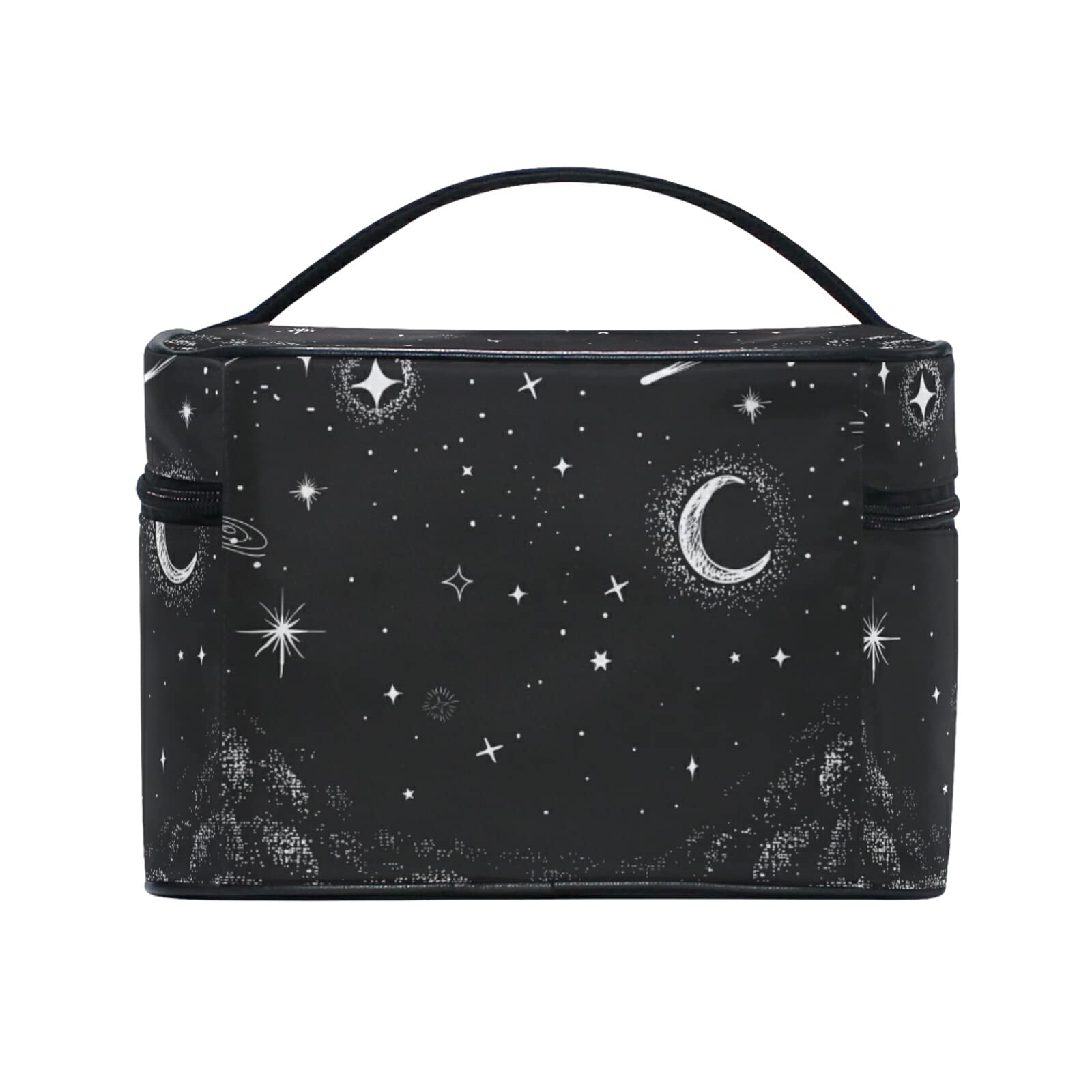 Starry Night Moon Cosmetic Bag - Waterproof Makeup Pouch with Zipper for Women & Girls | Travel Toiletry Organizer for Cosmetics, Brushes & Essentials