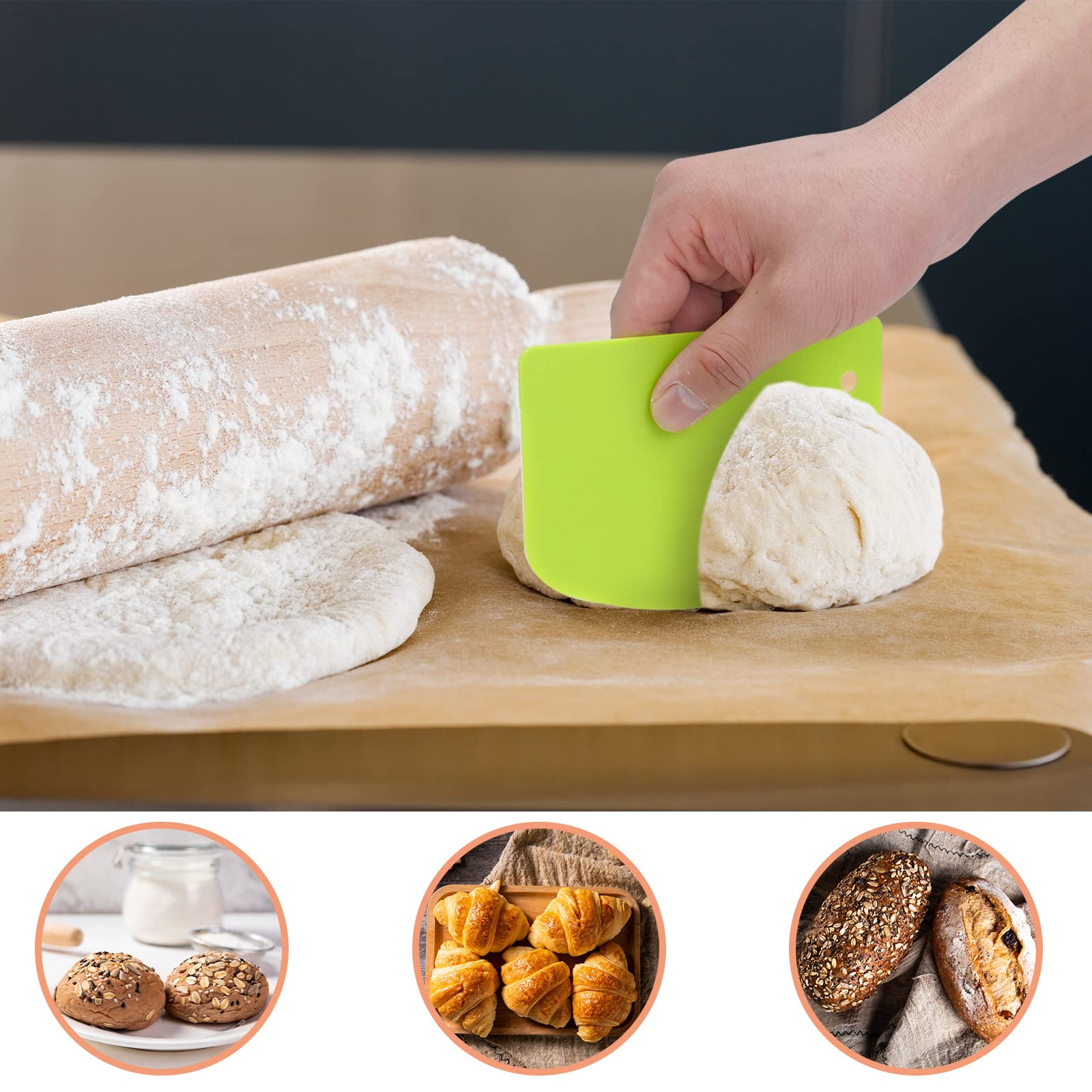 Grafken 2-Pack Plastic Dough Scraper Set - Multi-Purpose Kitchen Tool for Baking, Pastry, Pizza & Bread Dough - Bench Scraper, Bowl Spatula & Fondant Icing Cutter - Perfect for Home Bakers & Professional Chefs