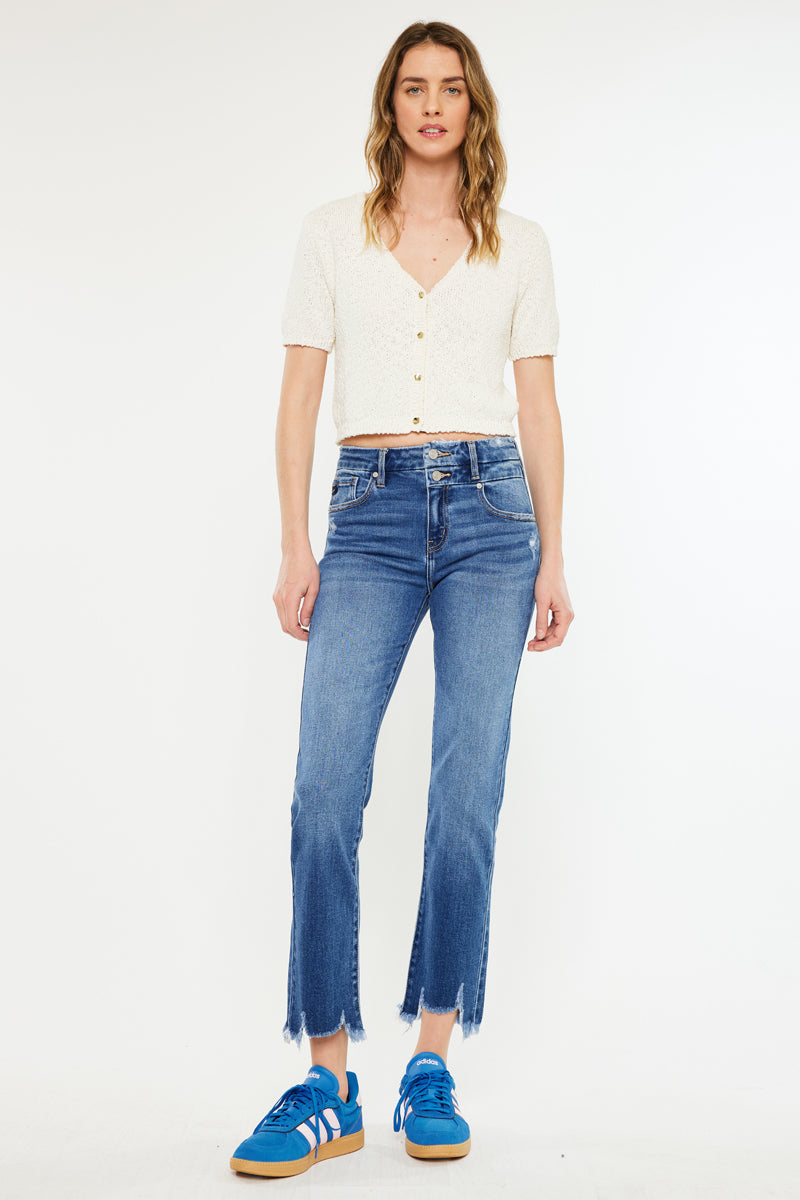 Premium Walnut High Rise Slim Straight Leg Jeans for Women - Comfortable Stretch Denim Pants for Work, Casual & Night Out
