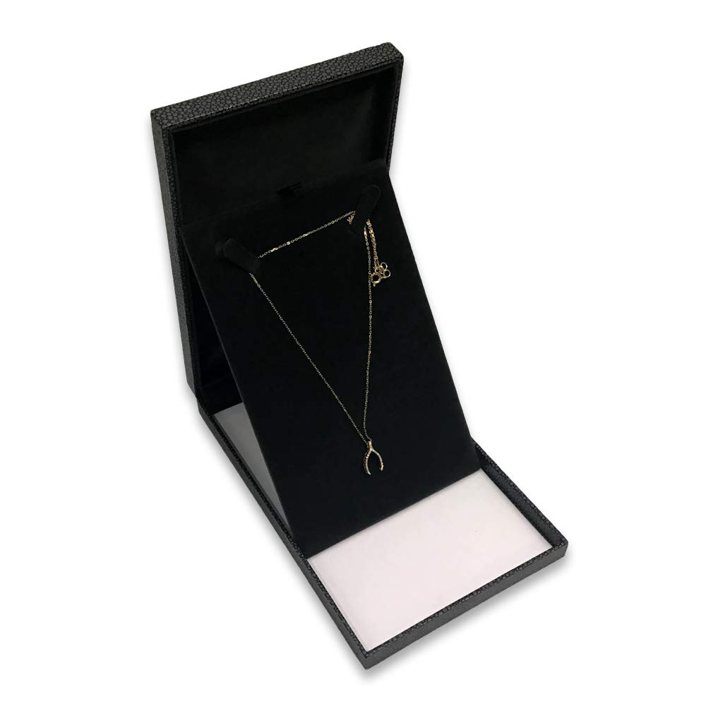 1 Qty - Grey Shagreen Embossed Jewelry Box with Matte-Black Gift Packaging, Slate-Grey Suede Interior & Glossy Faux-Leather Finish - Perfect for Necklace Storage, Gift Giving & Travel Jewelry Case