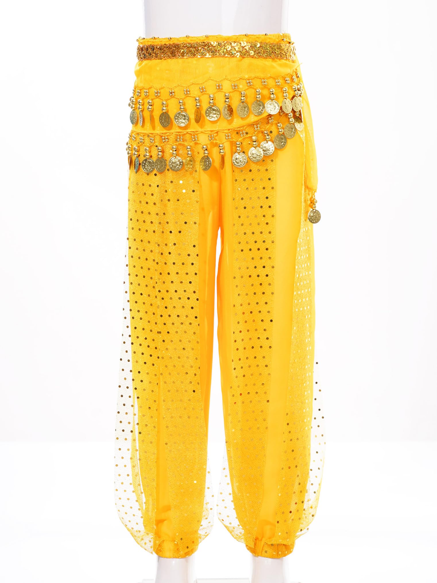 Freebily Girls' Belly Dance Harem Pants - Tribal Arabic Yoga Trousers for Kids, Pilates & Hippie Dance with Free Hip Scarf - Perfect for Dance Classes, Performances & Costume Parties