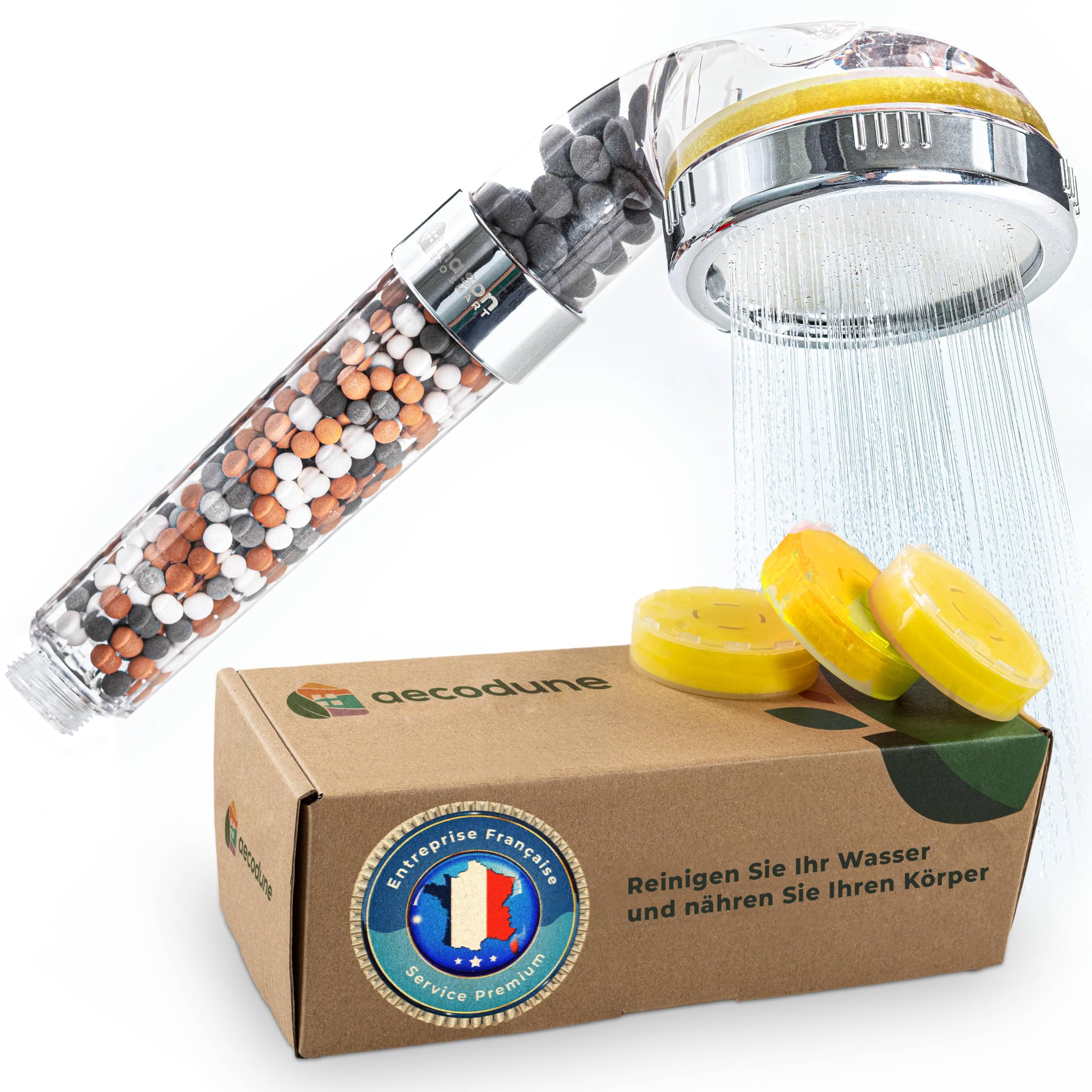 Aecodune Premium Vitamin C Shower Head with Filter - Chlorine & Limescale Removal - Beauty & Skin Care Shower Filter with Essential Oils & Mineral Stones - Perfect for Dry Skin, Hair Care & Spa Experience at Home