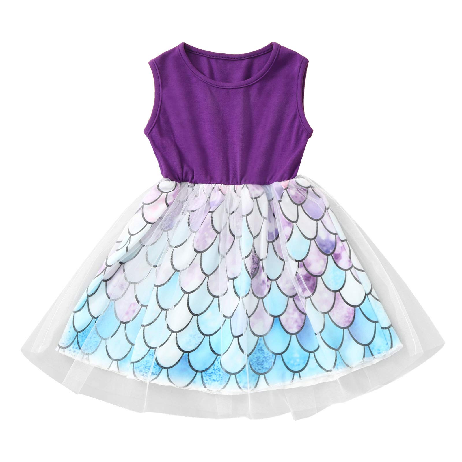 **Purple Mermaid Tulle Dress for Toddler Girls - Sleeveless Patchwork Princess Party Dress for Kids & Baby Girls - Perfect for Birthday Parties, Pageants, and Special Occasions**