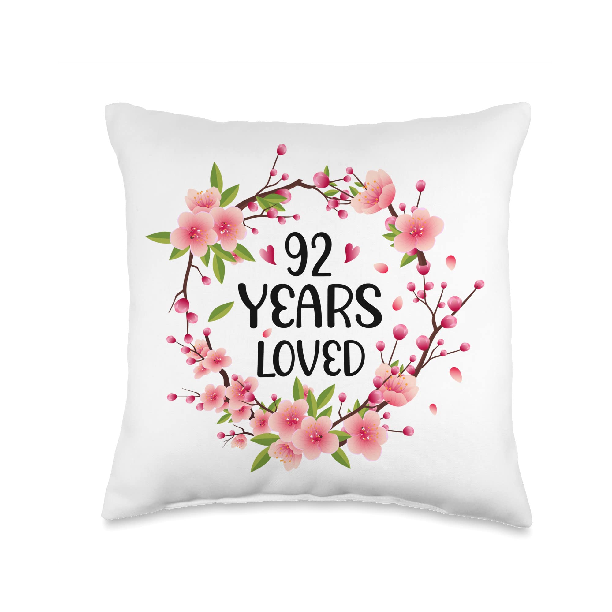92nd Birthday Gifts for Women & Men - Floral 92 Years Old Throw Pillow, 16x16 Multicolor - Perfect for Home Decor & Celebration