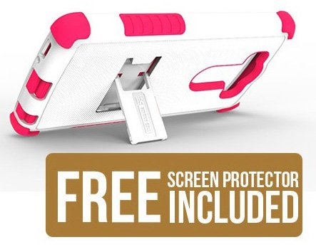 Rugged LG V10 Case with Kickstand & Screen Protector - White/Pink for H961N/H900/H901/VS990/F600 - Perfect for Outdoor & Daily Use