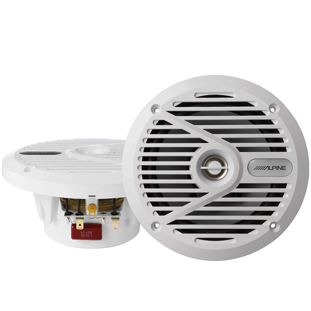 DIAS Alpine 2 Pack 6.5 Inch Marine Coaxial 2-Way Waterproof Speakers with White Grilles - Perfect for Boats, RVs, and Outdoor Audio Systems