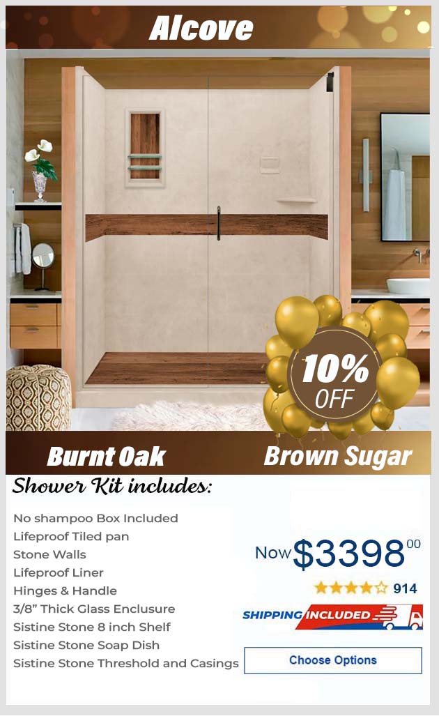 Lifeproof Burnt Oak Brown Sugar 60-Inch Alcove Stone Shower Enclosure Kit - Waterproof Bathroom Upgrade for Modern Homes