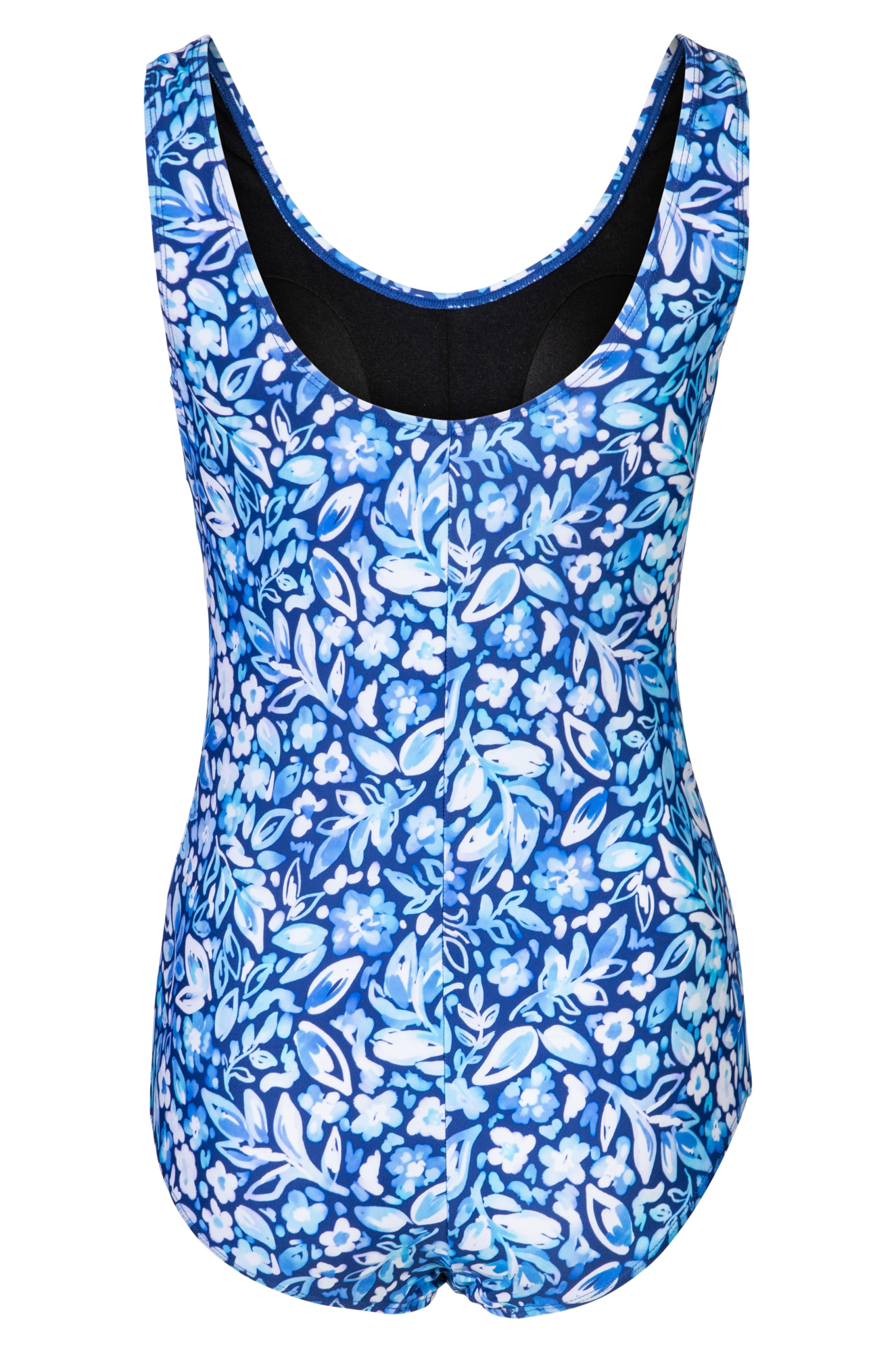 Women's High Waist Boyleg Swimsuit - Navy Blue with Leaf Print | UPF 50+ Swimwear for Beach, Pool & Vacation | 0703A1