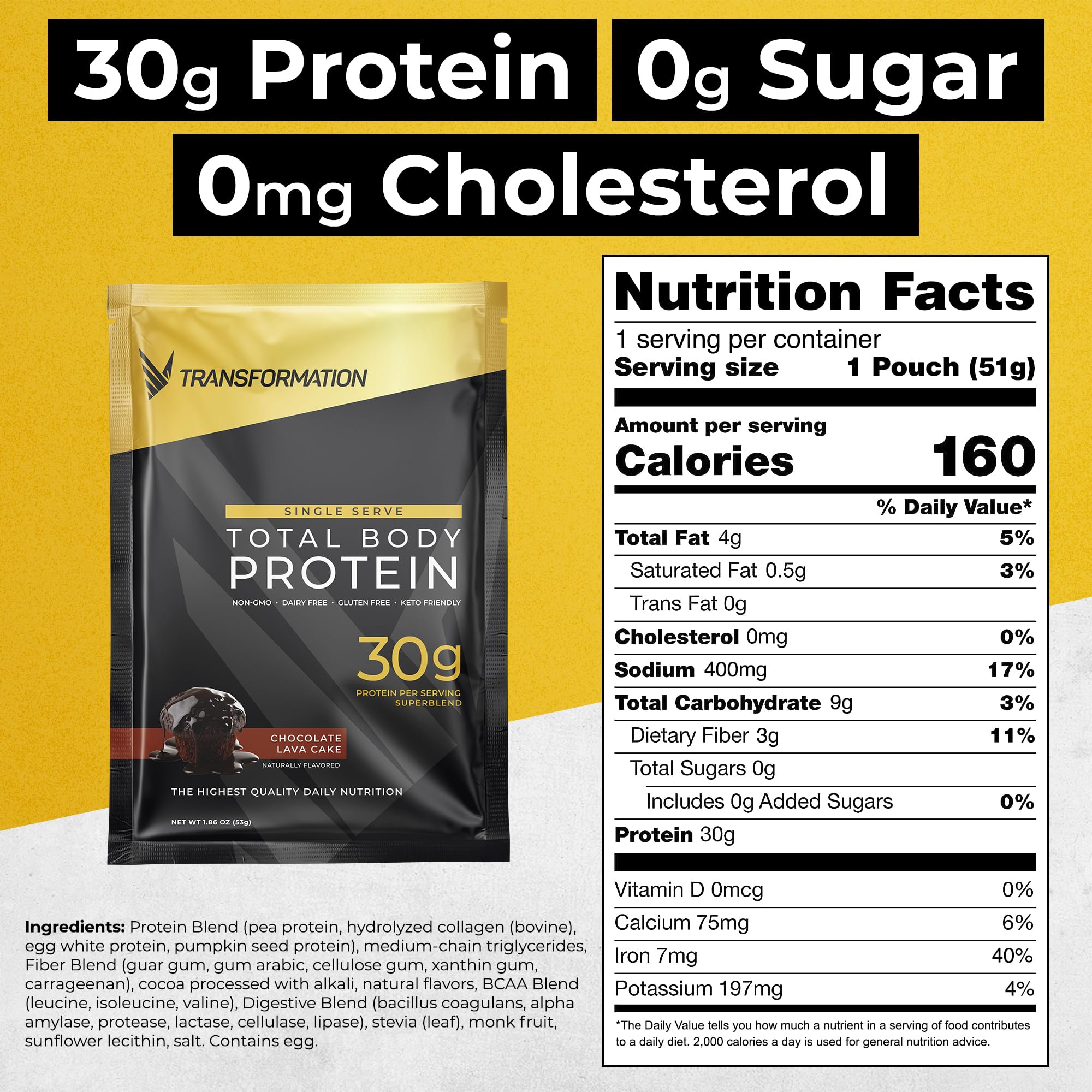 Transformation Protein Super Blend with Egg White, Collagen Peptides & Plant Protein | 15 Billion CFU Probiotics & Digestive Enzymes | Low Carb Keto Protein Shake Powder with MCT Oil for Men & Women | Chocolate Flavor (10 Pack) | Perfect for Post-Workout Recovery & Meal Replacement