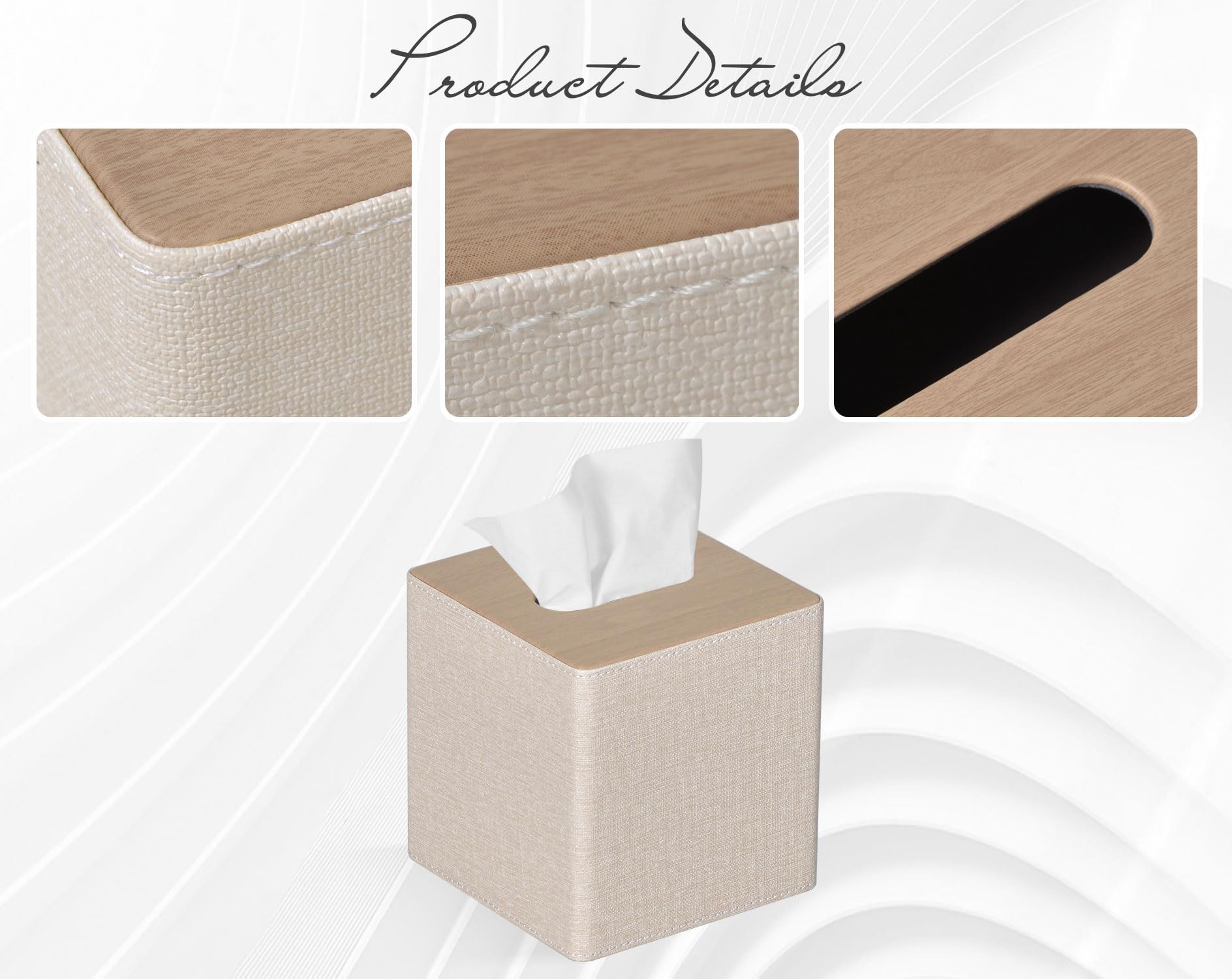 PU Leather Square Tissue Box Cover - Beige Facial Tissue Holder for Dresser, Bathroom & Home Decor | Perfect for Living Room, Bedroom and Office Organization