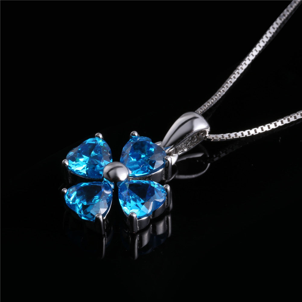 MABELLA 925 Sterling Silver Simulated Amethyst & Blue Topaz Heart-Shaped Four Leaf Clover Pendant Necklace for Women - Elegant Gift for Valentine's Day, Anniversary & Special Occasions