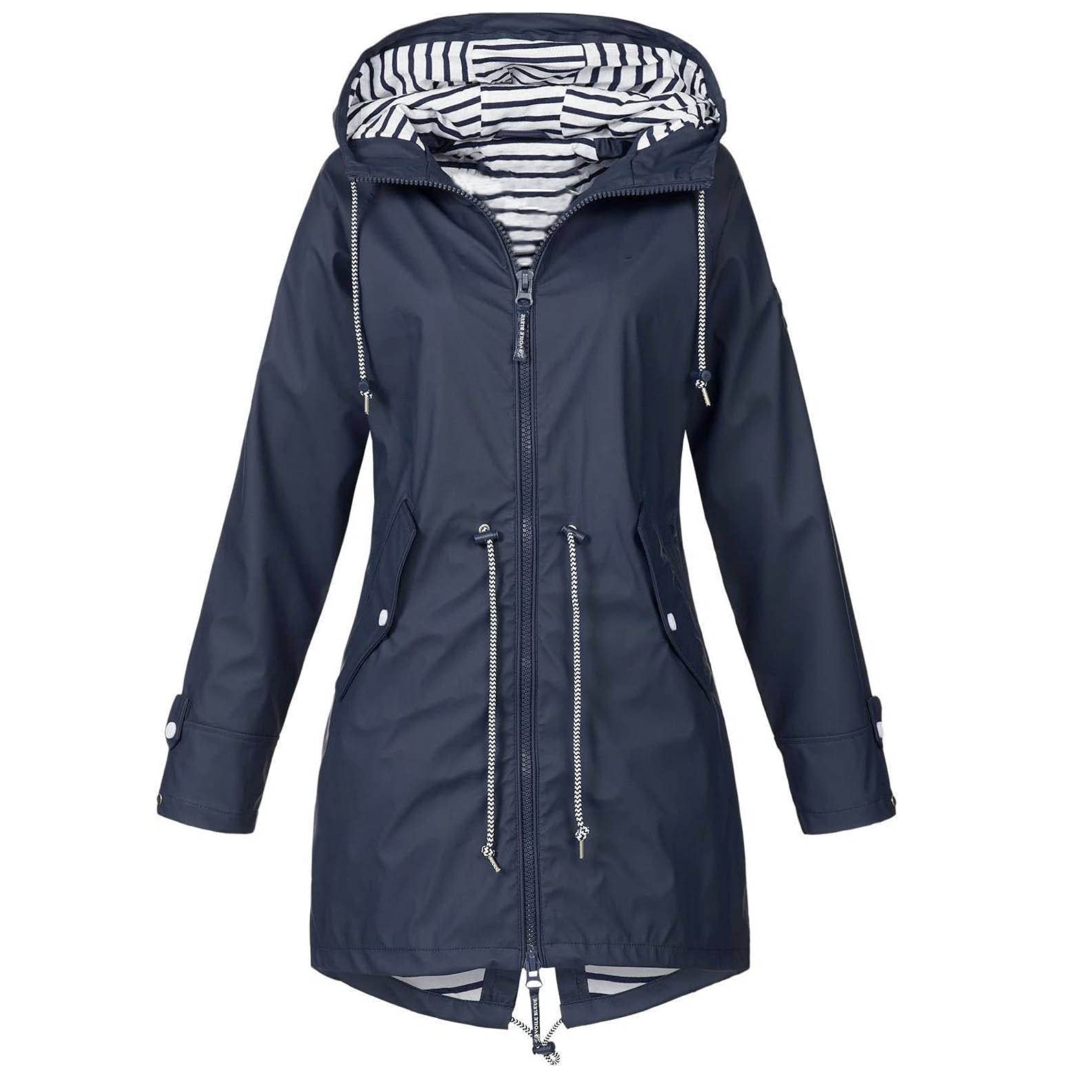 Women's Waterproof Windbreaker Jacket - Lightweight Hooded Raincoat for Outdoor Travel & Hiking - Plus Size Windproof Rain Jacket for All-Weather Protection