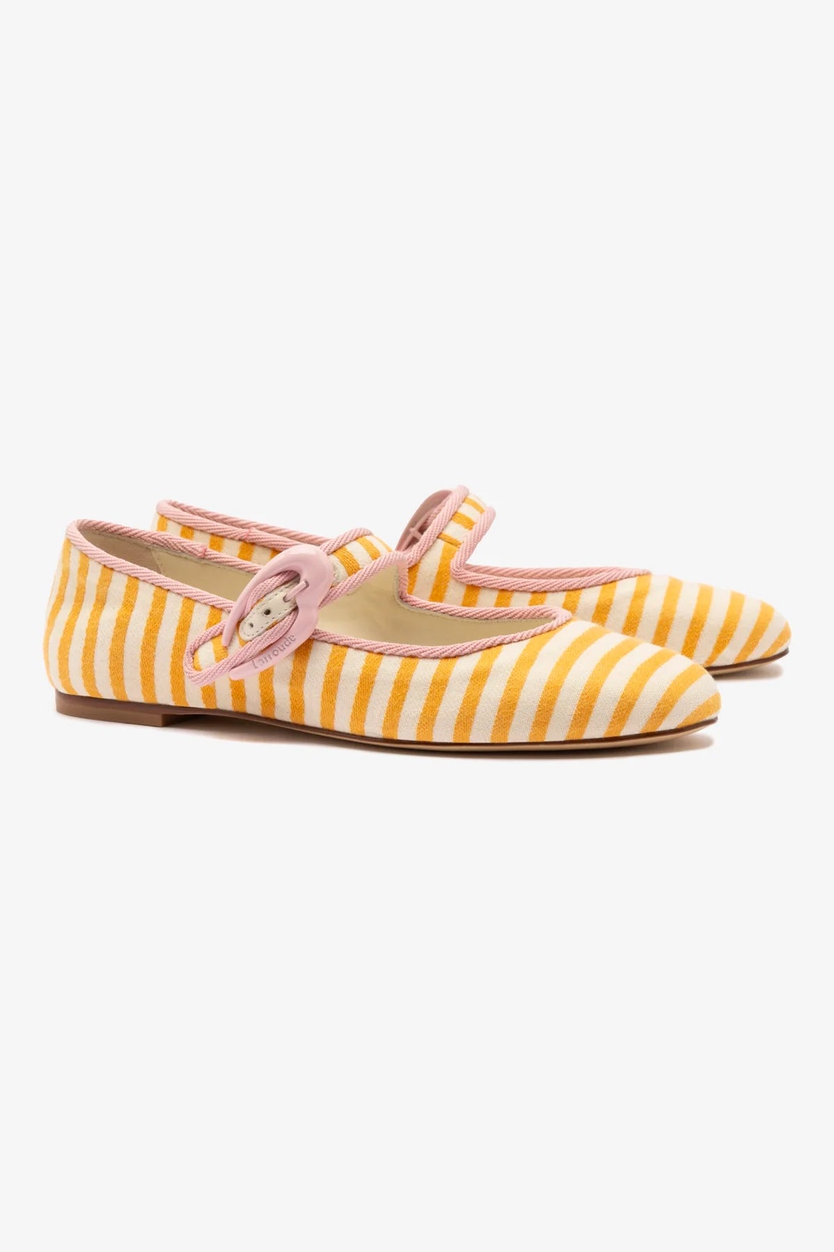 Verona Ballet Flats for Women - Marigold & Natural Striped Fabric with Tulip Trimming | Comfortable Casual Shoes for Work, Travel & Everyday Wear