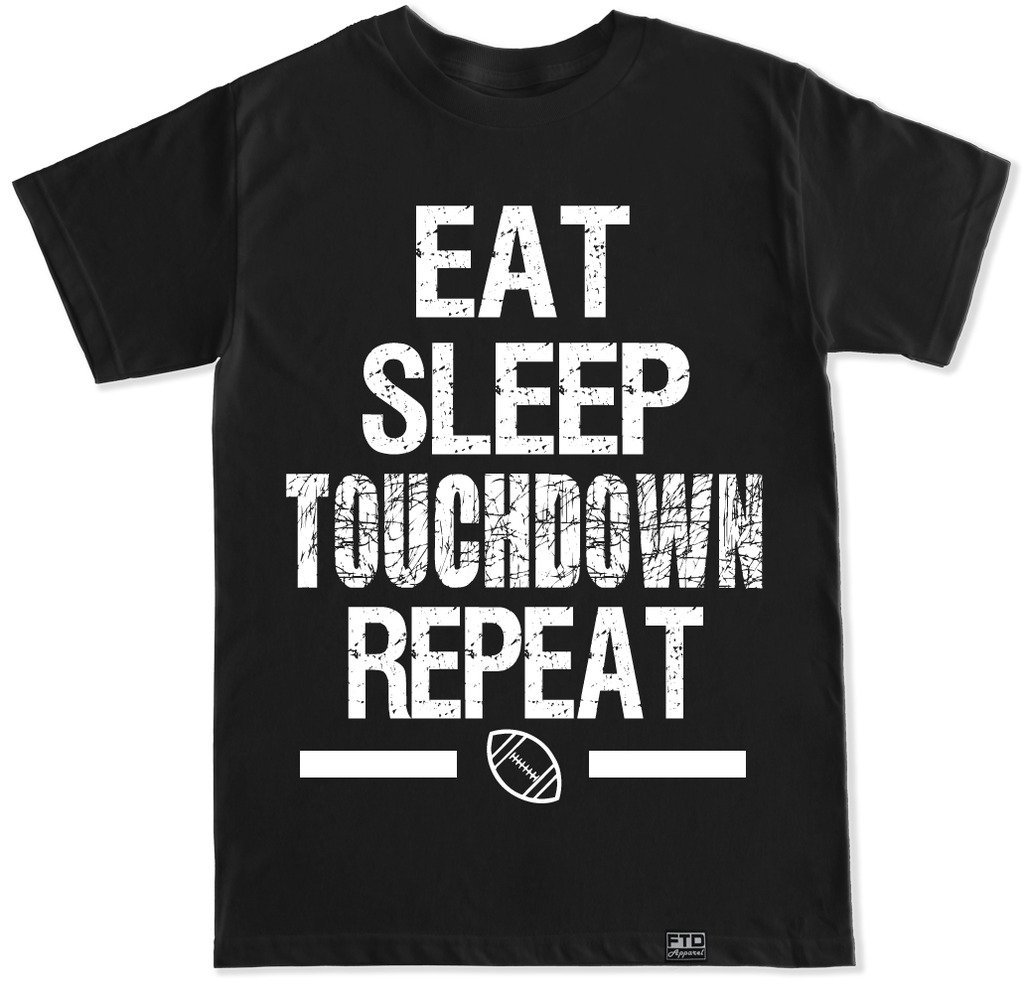 FTD Apparel Men's Eat Sleep Touchdown Repeat Graphic T-Shirt - Soft Cotton Tee for Football Fans, Game Day Outfits & Casual Wear
