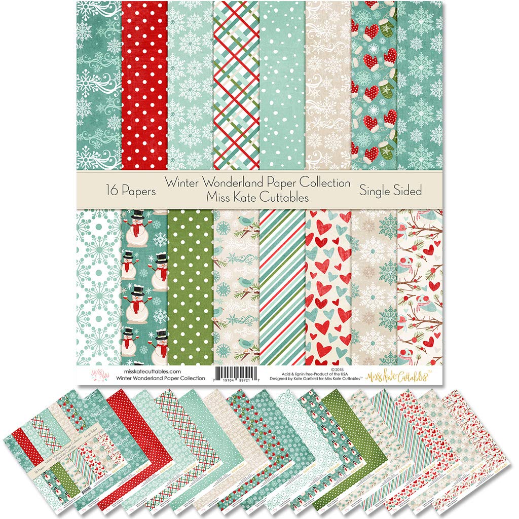 Winter Wonderland Scrapbook Paper Pack - 16 Sheets 12x12 Single-Sided Patterned Specialty Paper for Card Making & DIY Crafts - Miss Kate Cuttables | Perfect for Holiday Scrapbooking, Gift Wrapping & Home Decor Projects